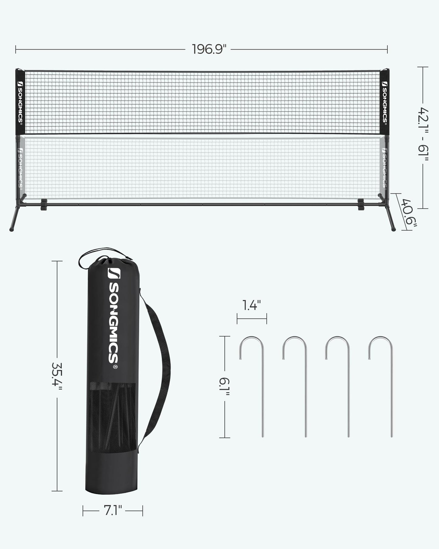 SONGMICS Badminton Net, Height Adjustable Volleyball Net, Pickleball Net for Junior Tennis, Kids, Indoor Outdoor Court, Foldable Nylon Net with Poles 10ft/13ft/16.5ft Wide - Tennis Mindset