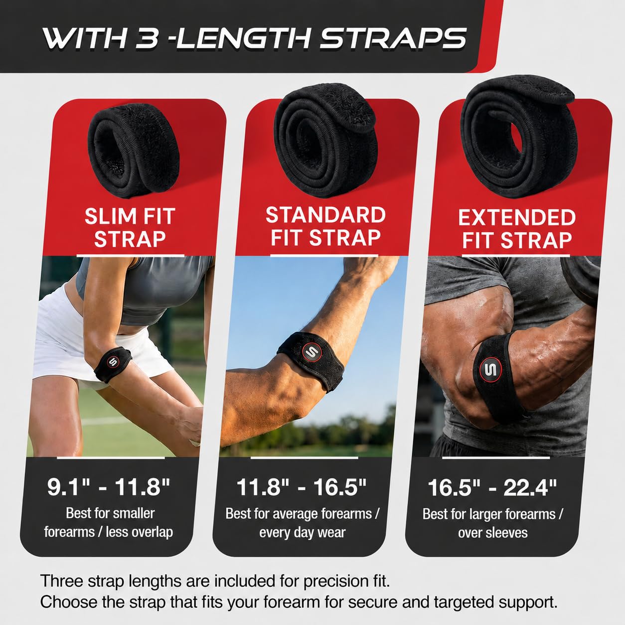 Sleeve Stars Tennis Elbow Brace for Men & Women, Elbow Brace for Tendonitis, Tennis Elbow Strap, Golfers Elbow Brace, Elbow Support Wrap for Tennis Elbow Relief, Fits 9"-23" (Single/Black) - Tennis Mindset
