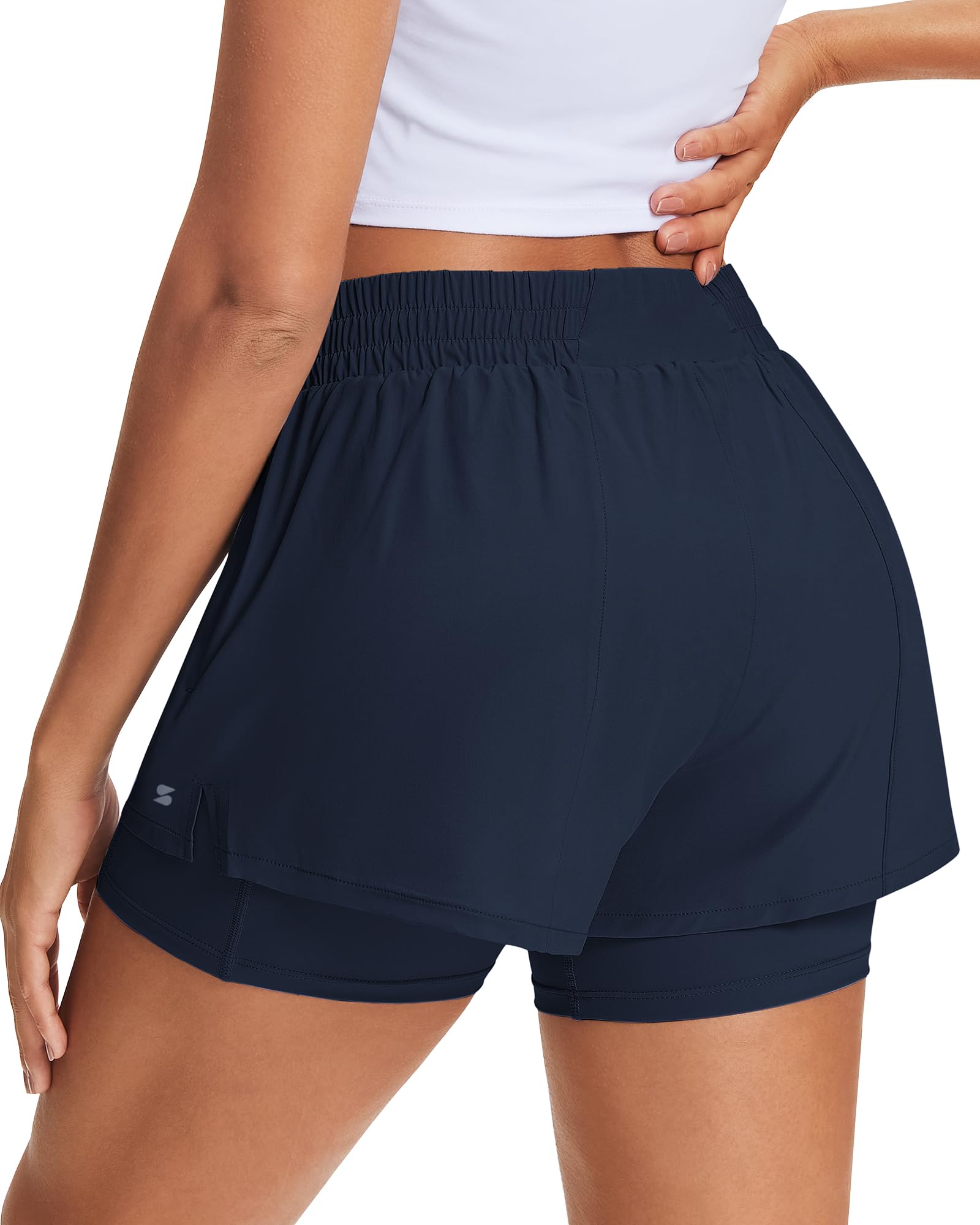 Stelle Women's 2 in 1 Running Shorts Gym Athletic Shorts with Zip Pockets - Tennis Mindset