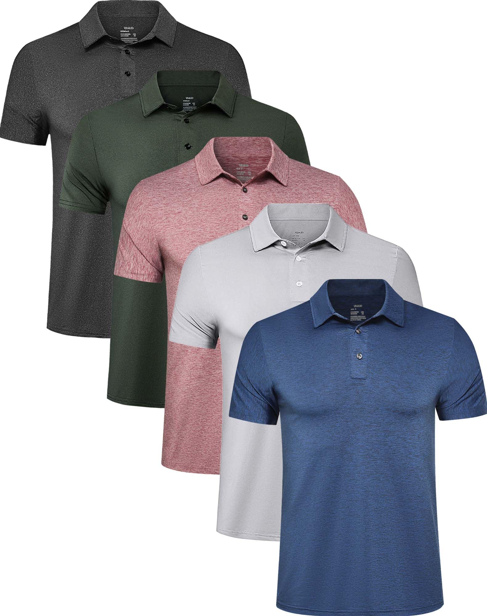 5 Pack Men's Polo Shirts Short Sleeve Golf T Shirt Performance Casual - Tennis Mindset