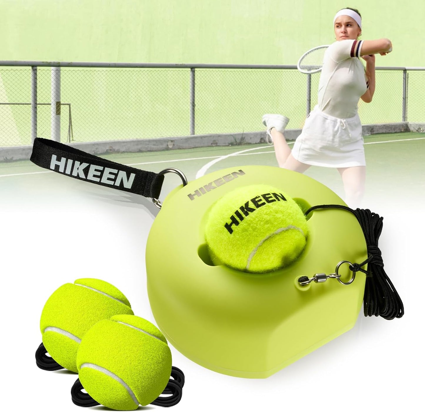 Hikeen Premium Tennis Trainer Rebound with Metal Base,Portable Solo Tennis Trainer Set with 3 Highly Elastic String Balls,Tennis Practice Equipment for Adult Kids an Beginners - Tennis Mindset