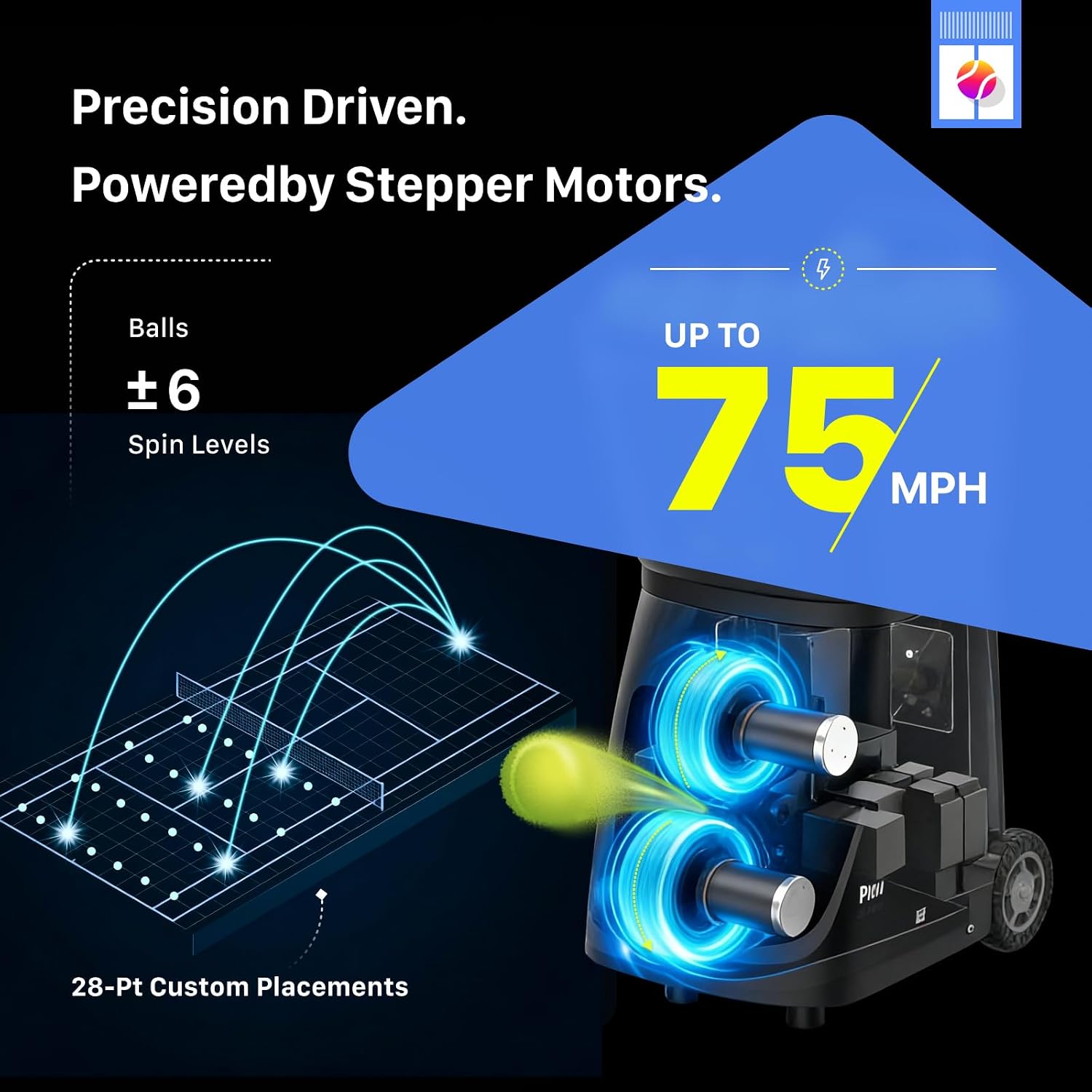 PUSUN｜PT-Smart Tennis Ball Machine: App Control with 12 Built-in Training Modes,6-Level Spin,28-Pt,75 MPH,32.6 lbs,100+ Ball,5H Battery, Portable, for Tennis/Padel,Training, Practice,Beginners to Pros - Tennis Mindset