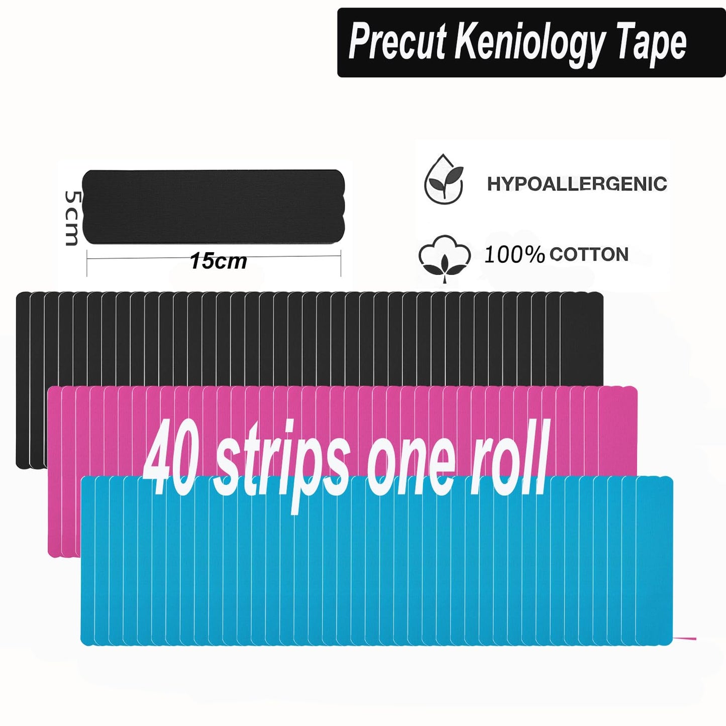 Kinesiology Tape Precut Strips Pro Athletic (3 Rolls,60 Strips) Original Cotton Waterproof Breathable Latex Free Tape for Muscle Pain Relief and Joint Support Elastic Sports Activities Tapes (Mix) - Tennis Mindset
