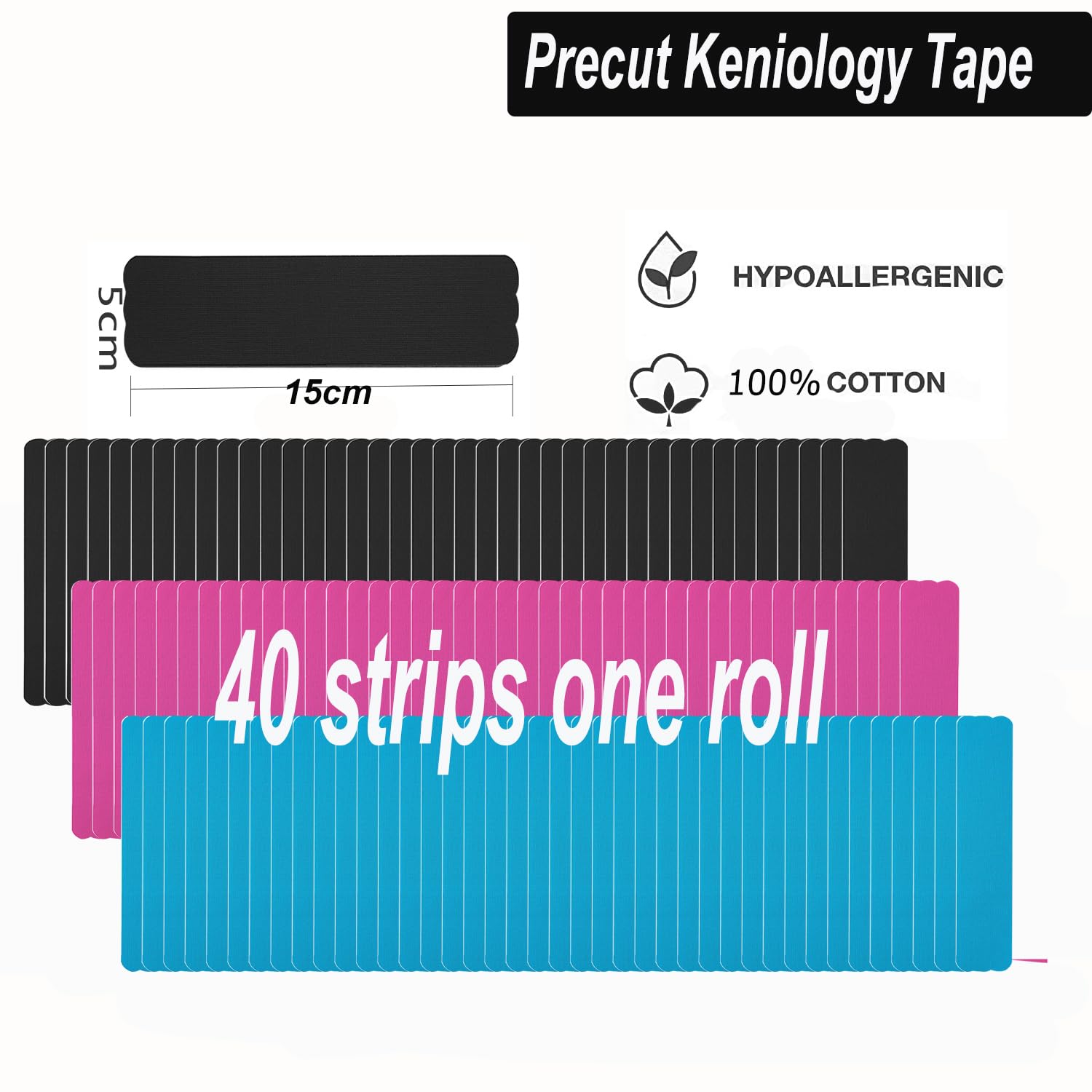 Kinesiology Tape Precut Strips Pro Athletic (3 Rolls,60 Strips) Original Cotton Waterproof Breathable Latex Free Tape for Muscle Pain Relief and Joint Support Elastic Sports Activities Tapes (Mix) - Tennis Mindset