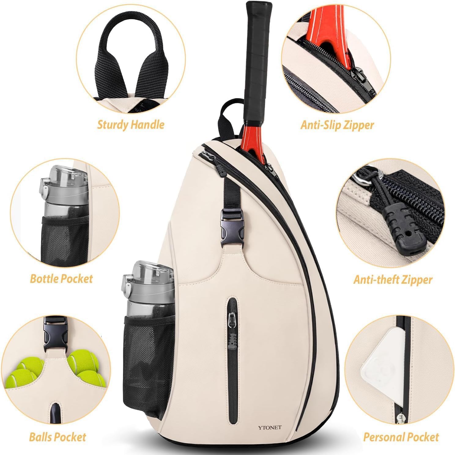 Ytonet Tennis Bag, Tennis Sling Backpack Crossbody for Men Women - Tennis Mindset