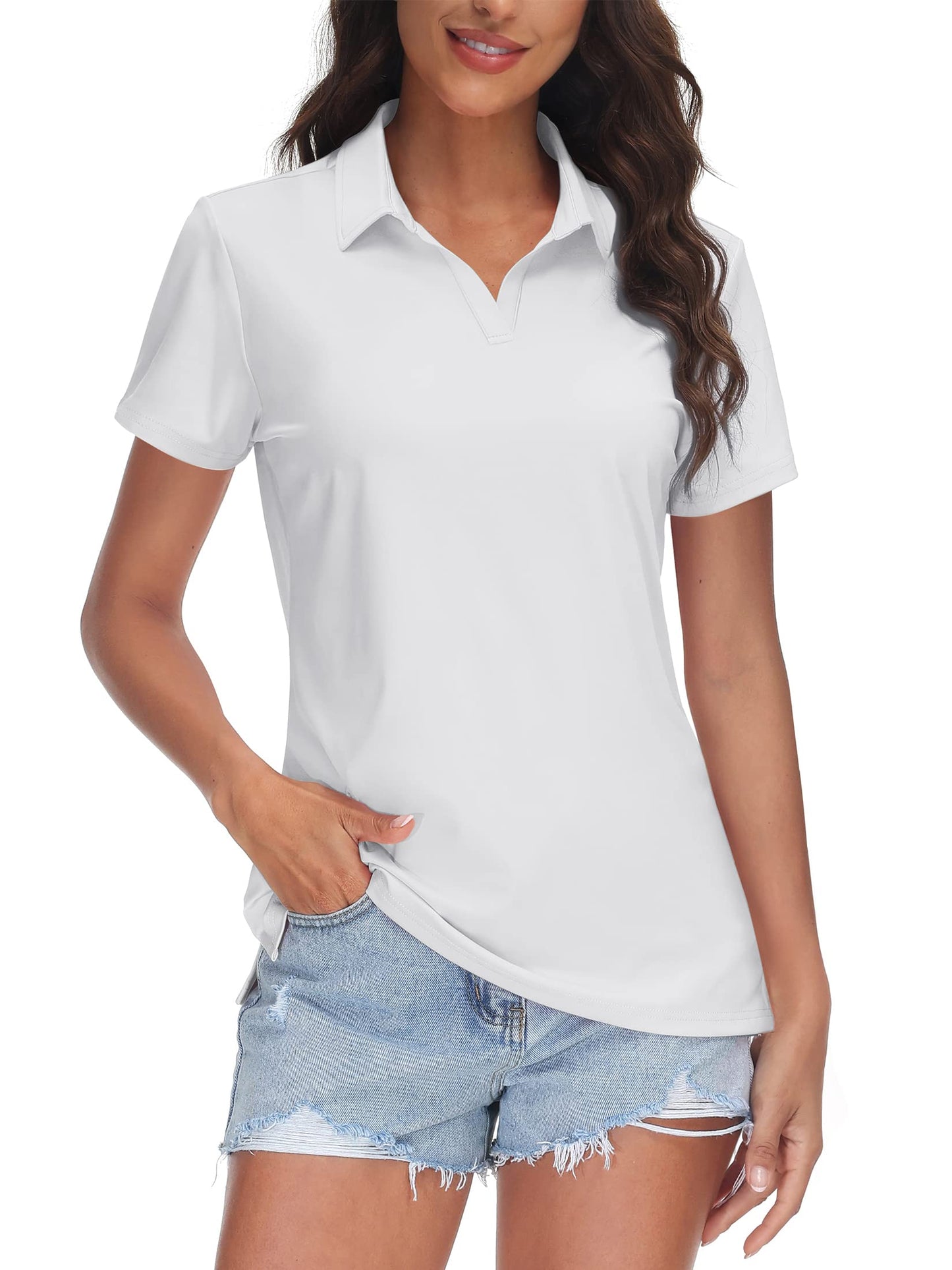 TACVASEN Women's V-Neck Polo Shirts UPF 50+ Short Sleeve Sun Protection Quick Dry Golf Polos Collared Shirt