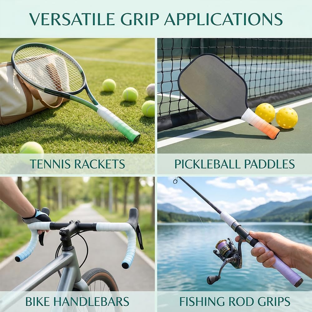 15 Pack Tennis Racket Grip Tape, Precut PU Anti-Slip Tennis Racquet Grip Tape with Dry Feel, Sweat Absorption, Comfortable Handle Overgrip Grip Wrap for Tennis/Badminton/Pickleball