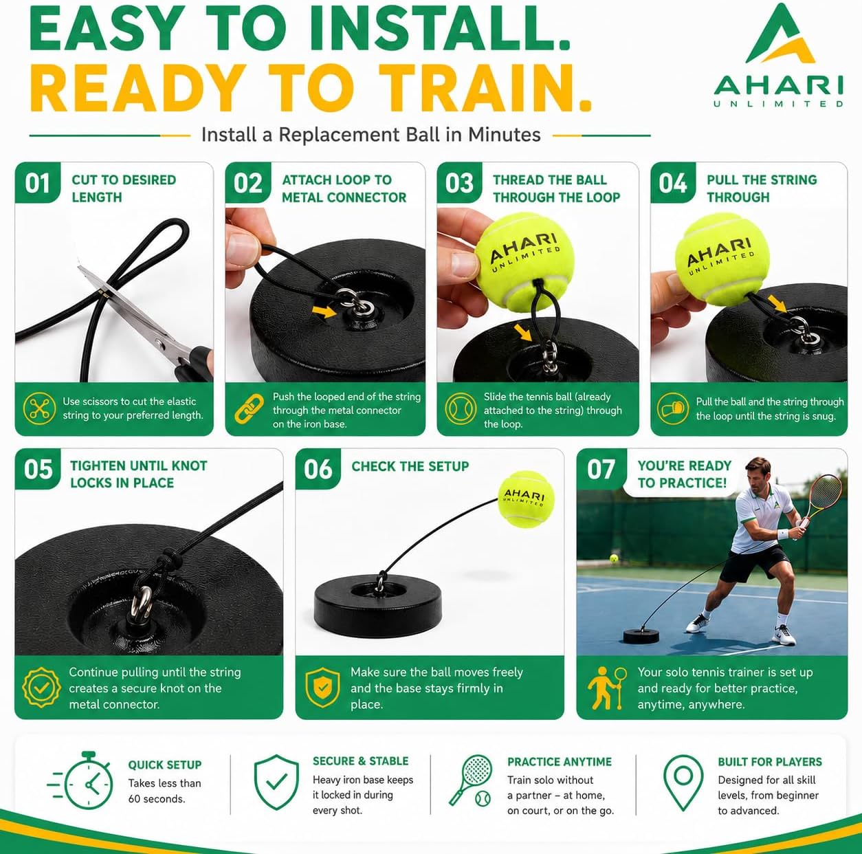 Premium Tennis Trainer Set, Pro Rebounder with Metal Base in a Carrying Cylinder, 3 Replacement Rebound Balls, & Wristband, Portable Tennis Practice Equipment for Solo Training - Tennis Mindset