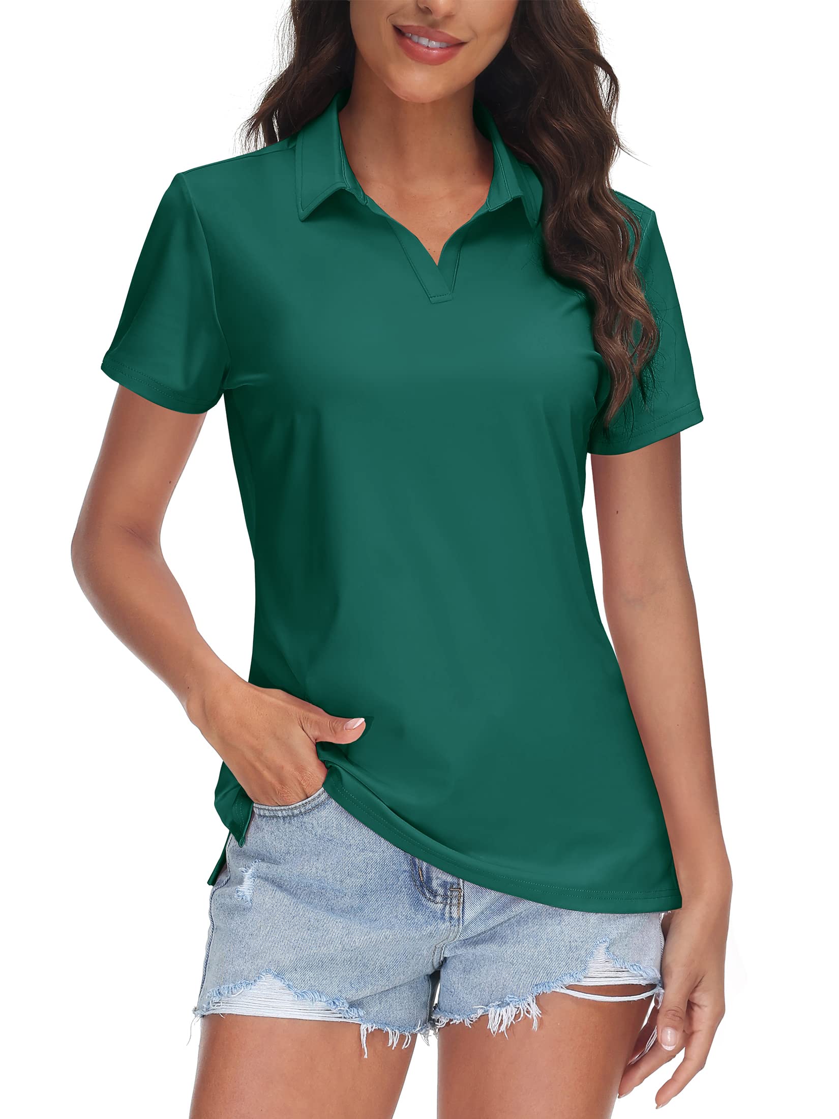 TACVASEN Women's V-Neck Polo Shirts UPF 50+ Short Sleeve Sun Protection Quick Dry Golf Polos Collared Shirt - Tennis Mindset