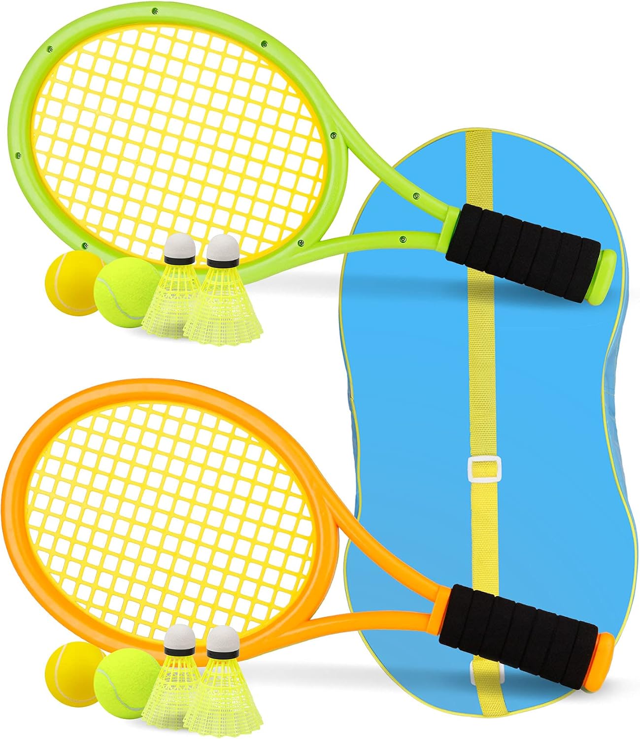 Kids Tennis Racket,17 Inch Plastic Tennis Racket with 2 Soft Balls,2 Tennis Balls and 4 Shuttlecocks for Kid,Toddler Outdoor/Indoor Sport Play - Tennis Mindset