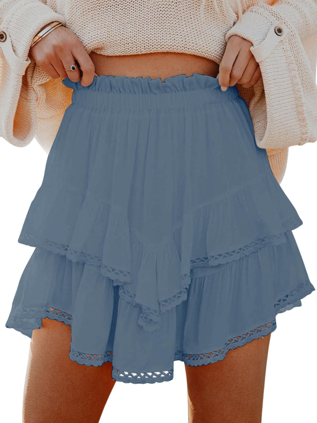 Aoudery Flowy Shorts for Women Casual Boho Ruffle Tiered Skorts High Waist Mini Skirts Golf Tennis Crochet Shorts - Tennis Mindset