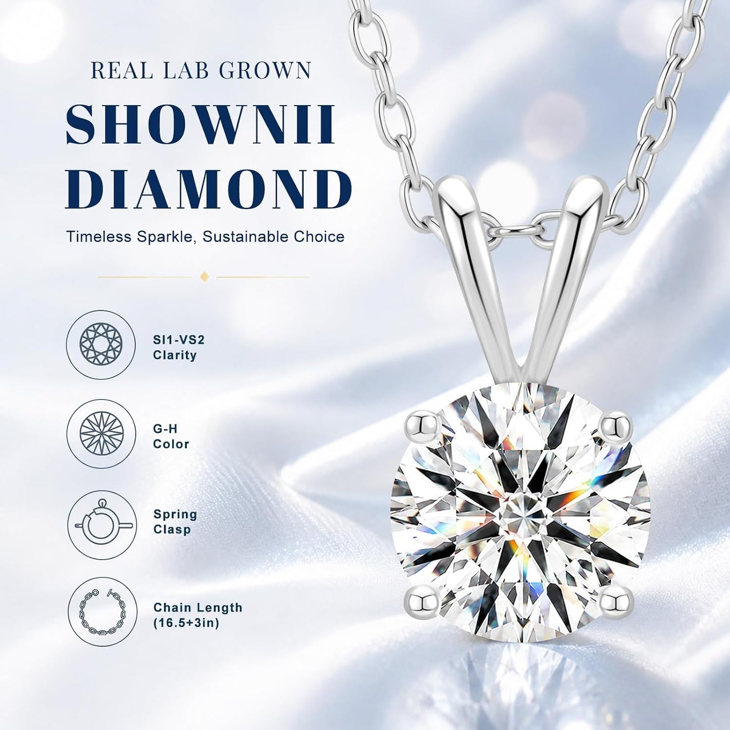 shownii 0.25-2CT LAB GROWN Diamond Solitaire Pendant Necklace for Women - Tennis Mindset