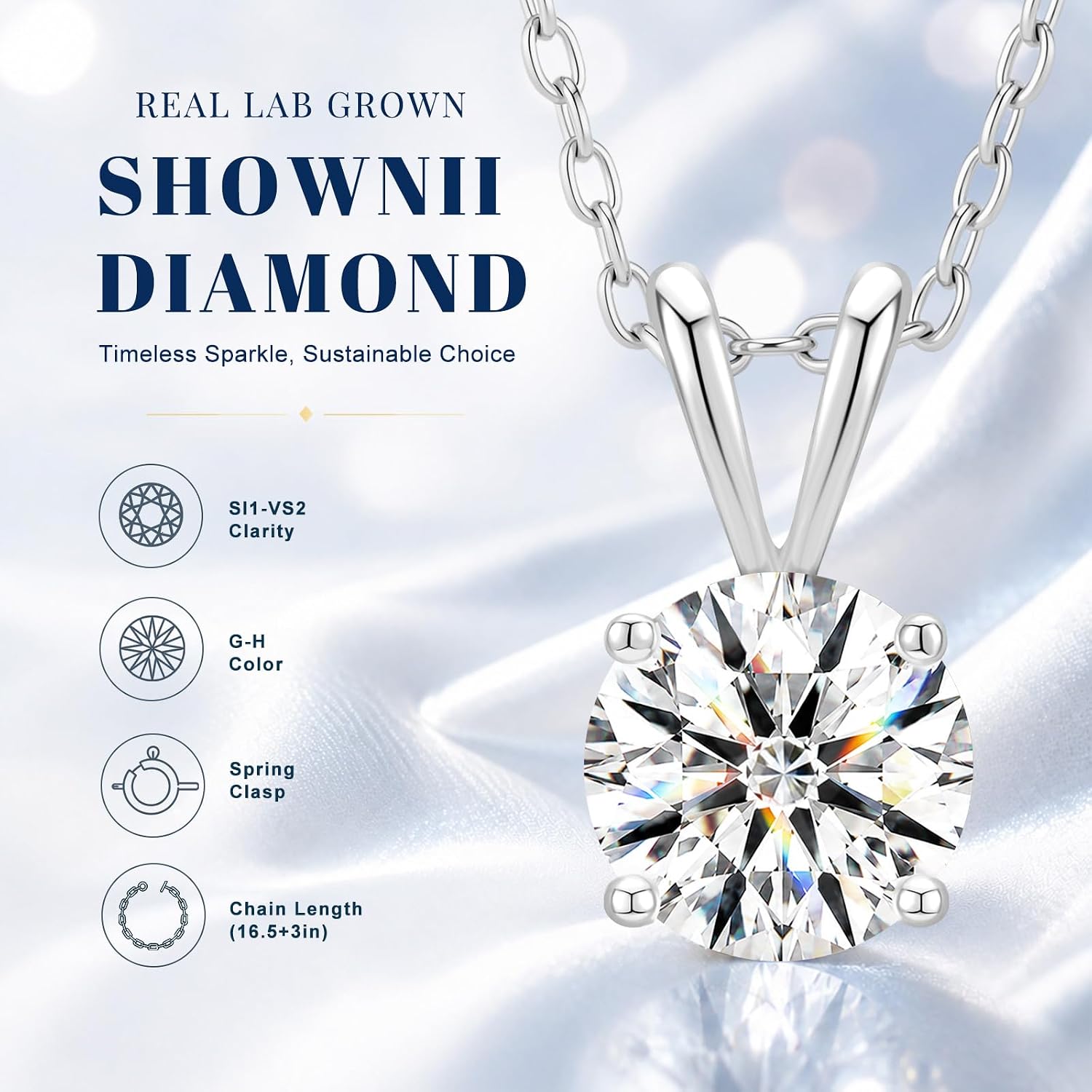 shownii 0.25-2CT LAB GROWN Diamond Solitaire Pendant Necklace for Women - Tennis Mindset