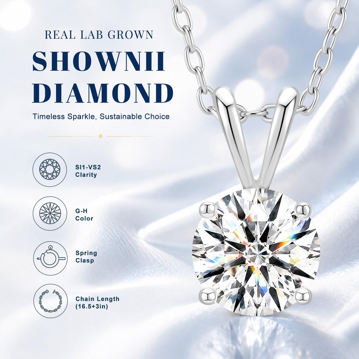 shownii 0.25-2CT LAB GROWN Diamond Solitaire Pendant Necklace for Women - Tennis Mindset
