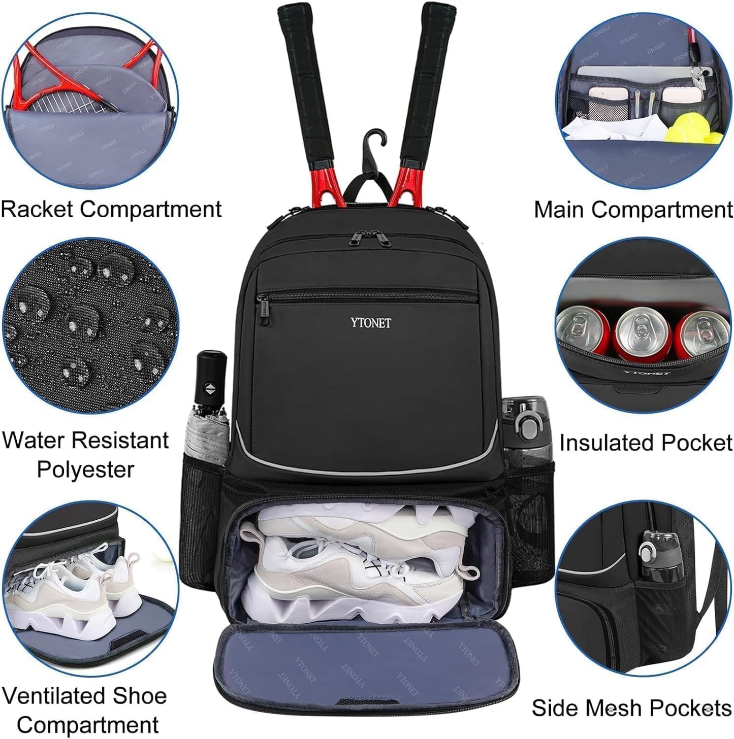 Ytonet Tennis Bag Tennis Backpack for Women Men 2 Rackets