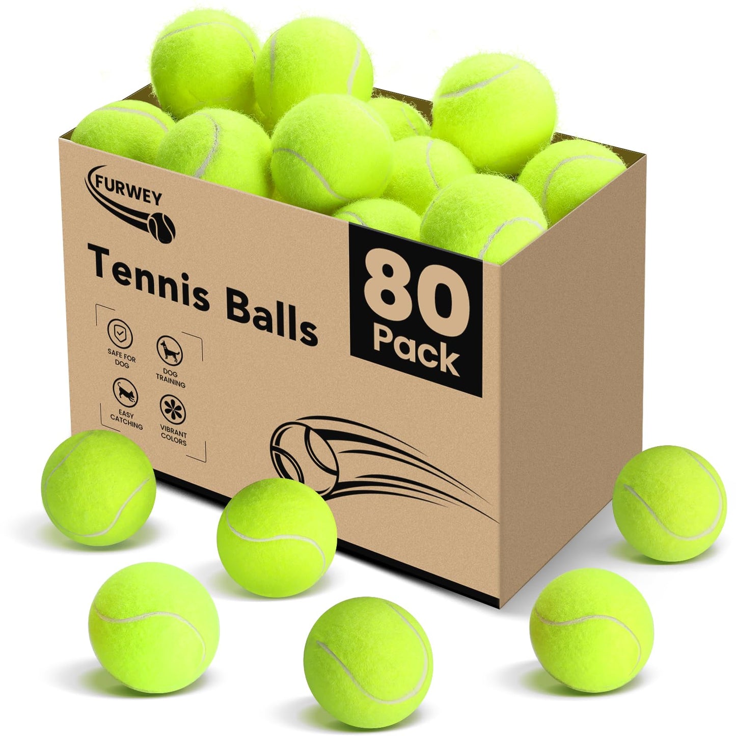 FURWEY Tennis Ball,6/12/24/36/40/80P Training Balls,Dog Balls with Mesh Bag