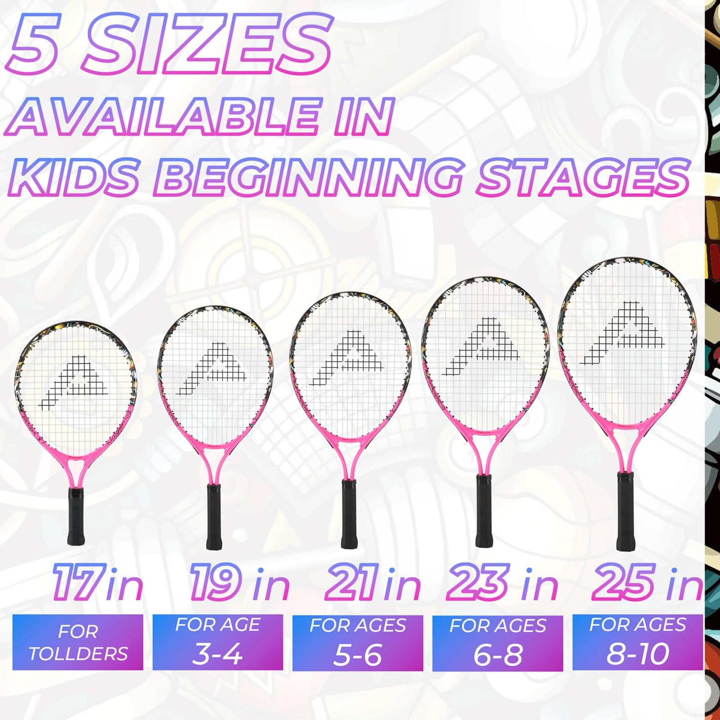 AMA SPORT Kids Tennis Racket for Junior Toddlers Starter Kit 17-25" Tennis Racquet for Girls and Boys with 420D Nylon Shoulder Strap Bag - Tennis Mindset