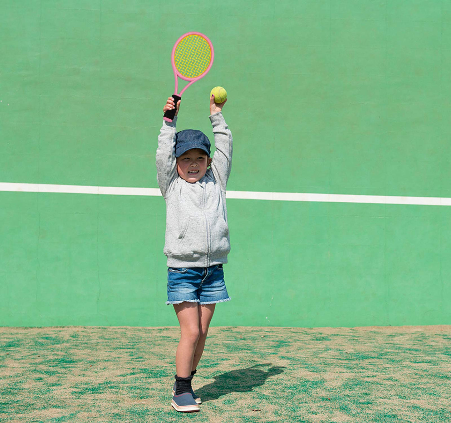 Kids Tennis Racket,17 Inch Plastic Tennis Racket with 2 Soft Balls,2 Tennis Balls and 4 Shuttlecocks for Kid,Toddler Outdoor/Indoor Sport Play - Tennis Mindset