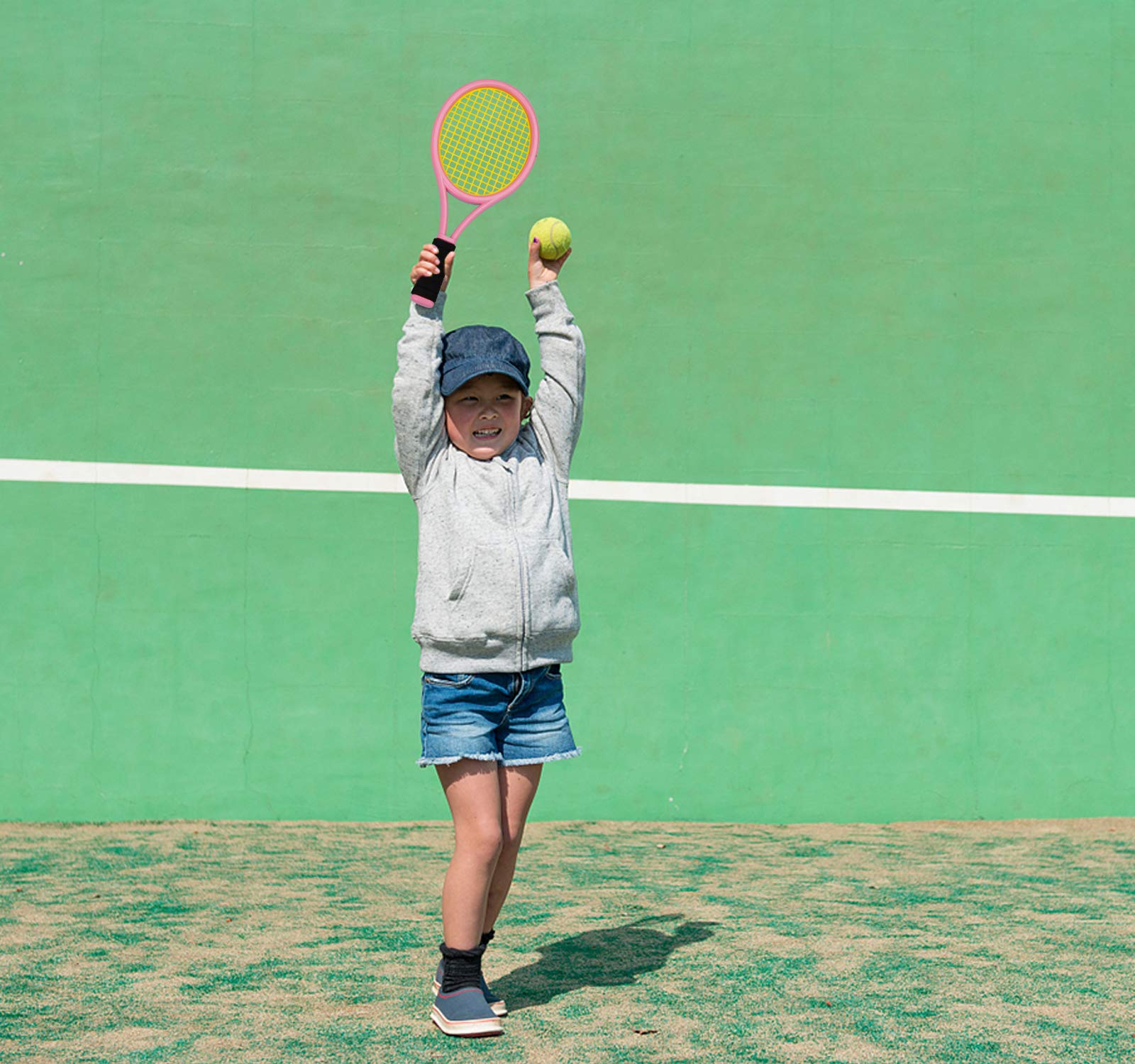 Kids Tennis Racket,17 Inch Plastic Tennis Racket with 2 Soft Balls,2 Tennis Balls and 4 Shuttlecocks for Kid,Toddler Outdoor/Indoor Sport Play - Tennis Mindset