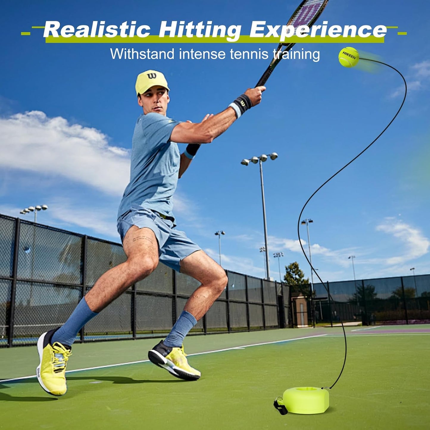 Hikeen Premium Tennis Trainer Rebound with Metal Base,Portable Solo Tennis Trainer Set with 3 Highly Elastic String Balls,Tennis Practice Equipment for Adult Kids an Beginners - Tennis Mindset
