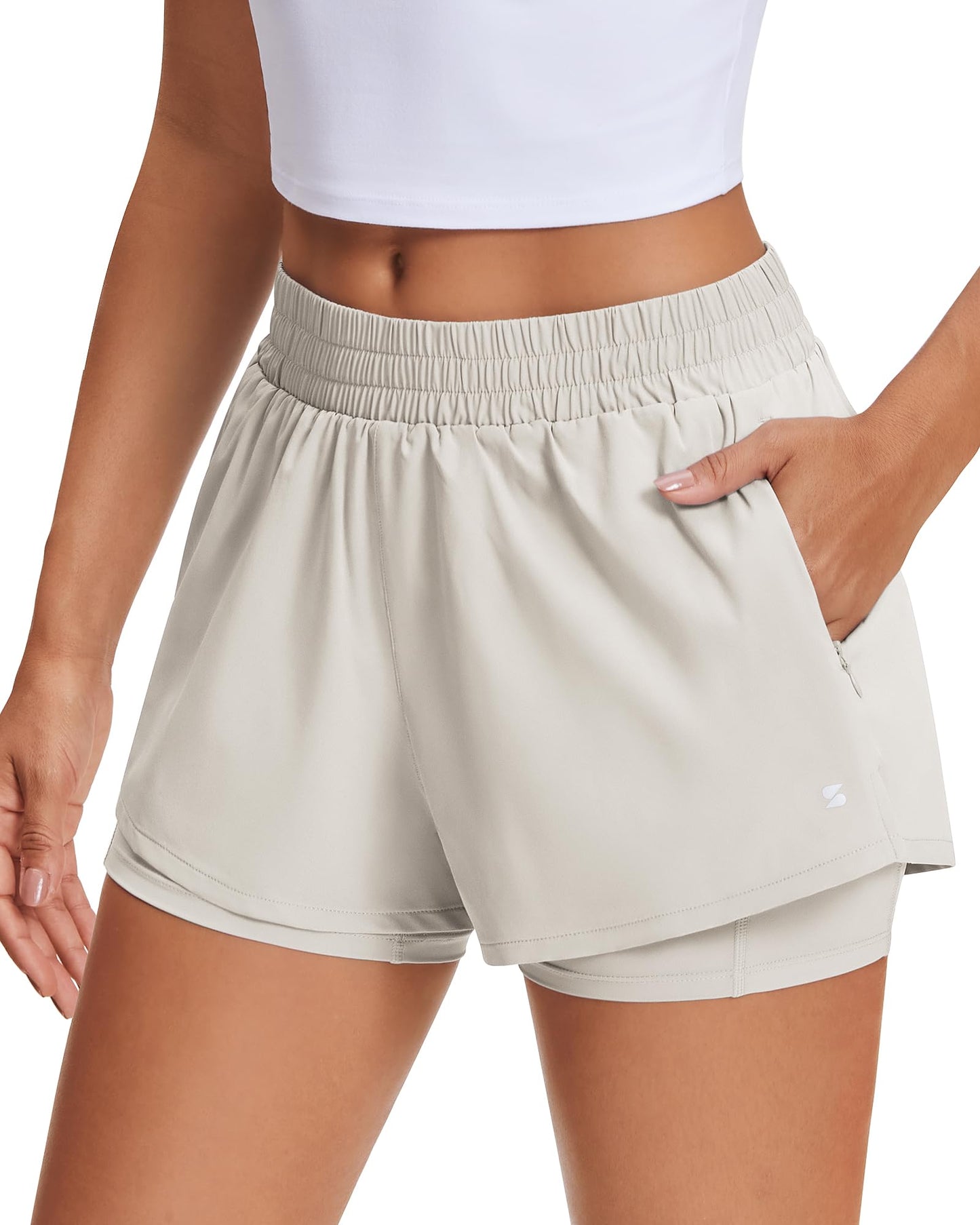 Stelle Women's 2 in 1 Running Shorts Gym Athletic Shorts with Zip Pockets - Tennis Mindset