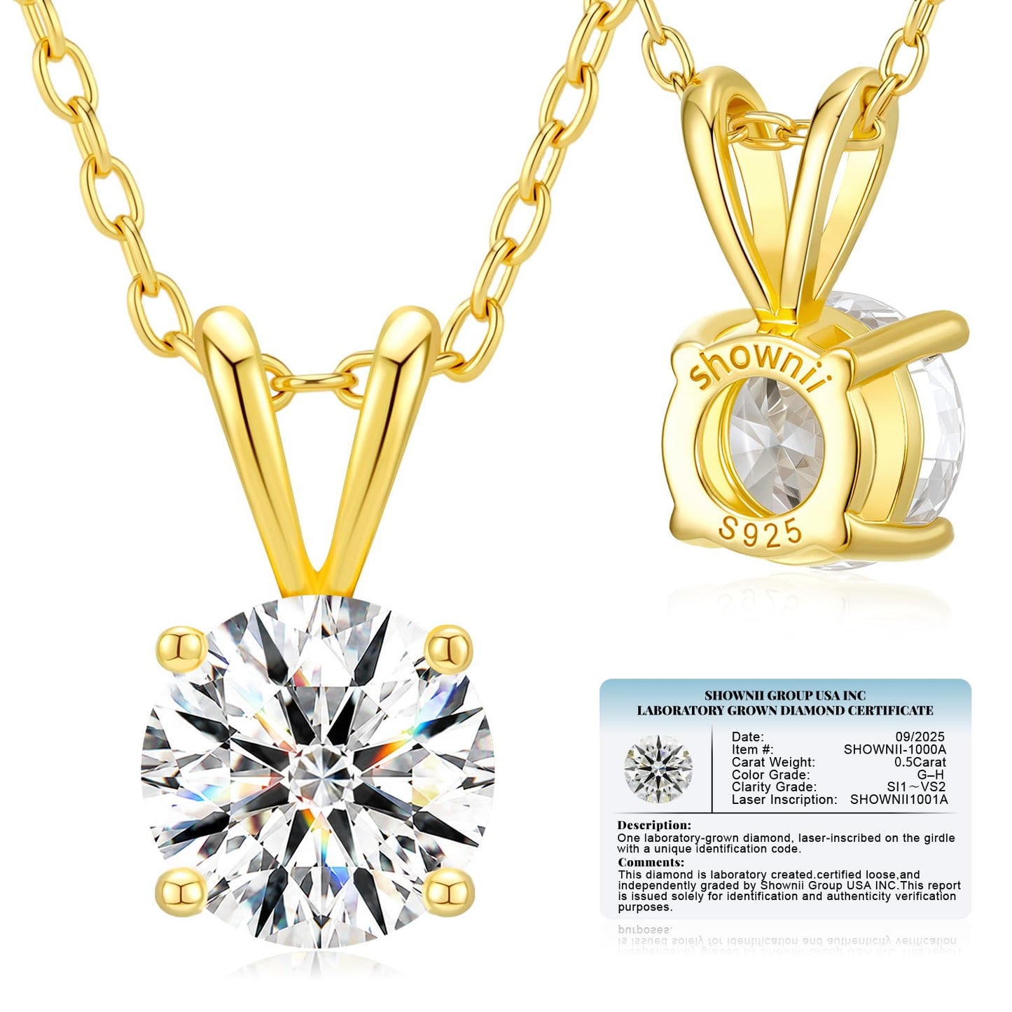 shownii 0.25-2CT LAB GROWN Diamond Solitaire Pendant Necklace for Women - Tennis Mindset