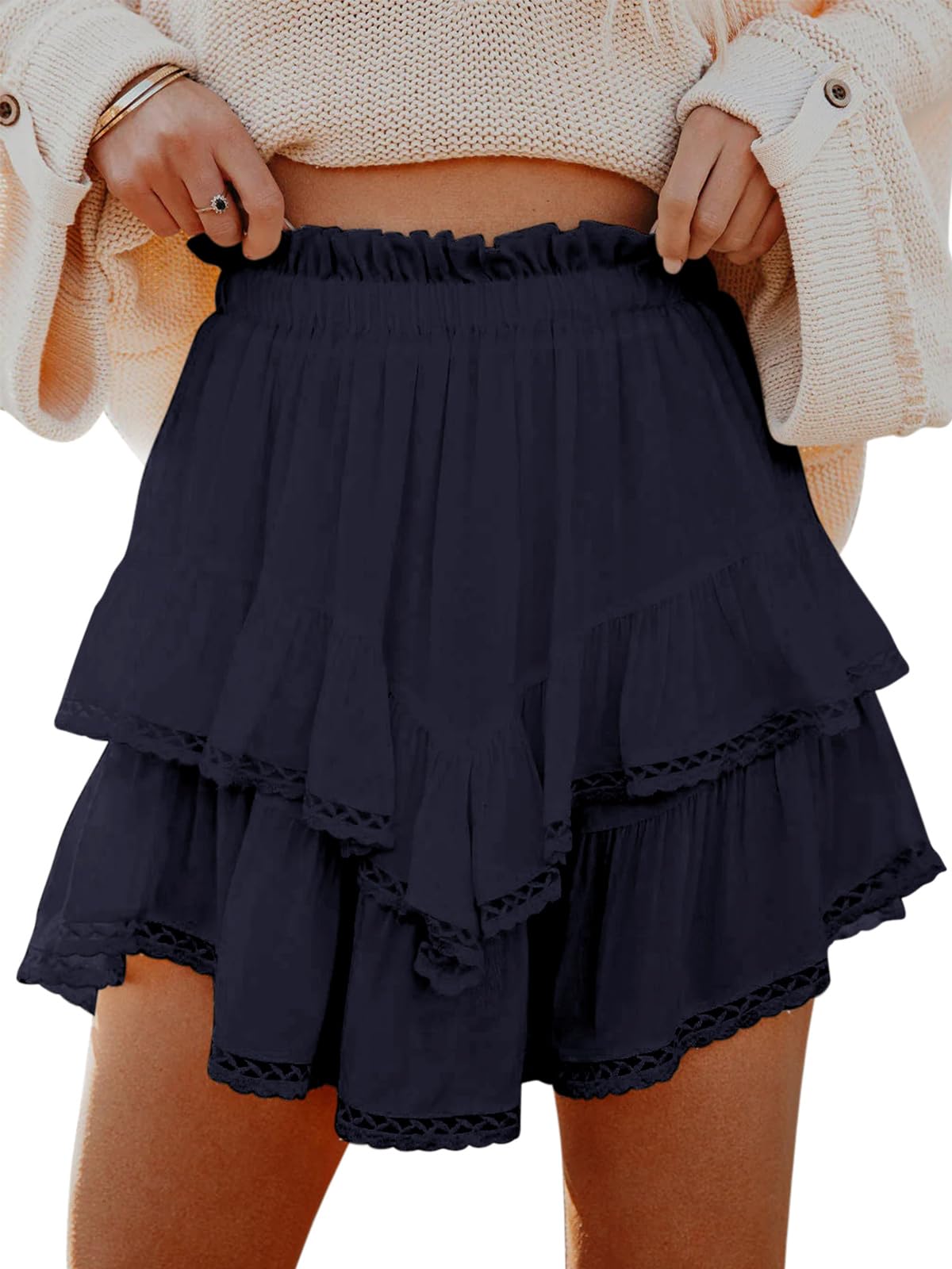 Aoudery Flowy Shorts for Women Casual Boho Ruffle Tiered Skorts High Waist Mini Skirts Golf Tennis Crochet Shorts - Tennis Mindset