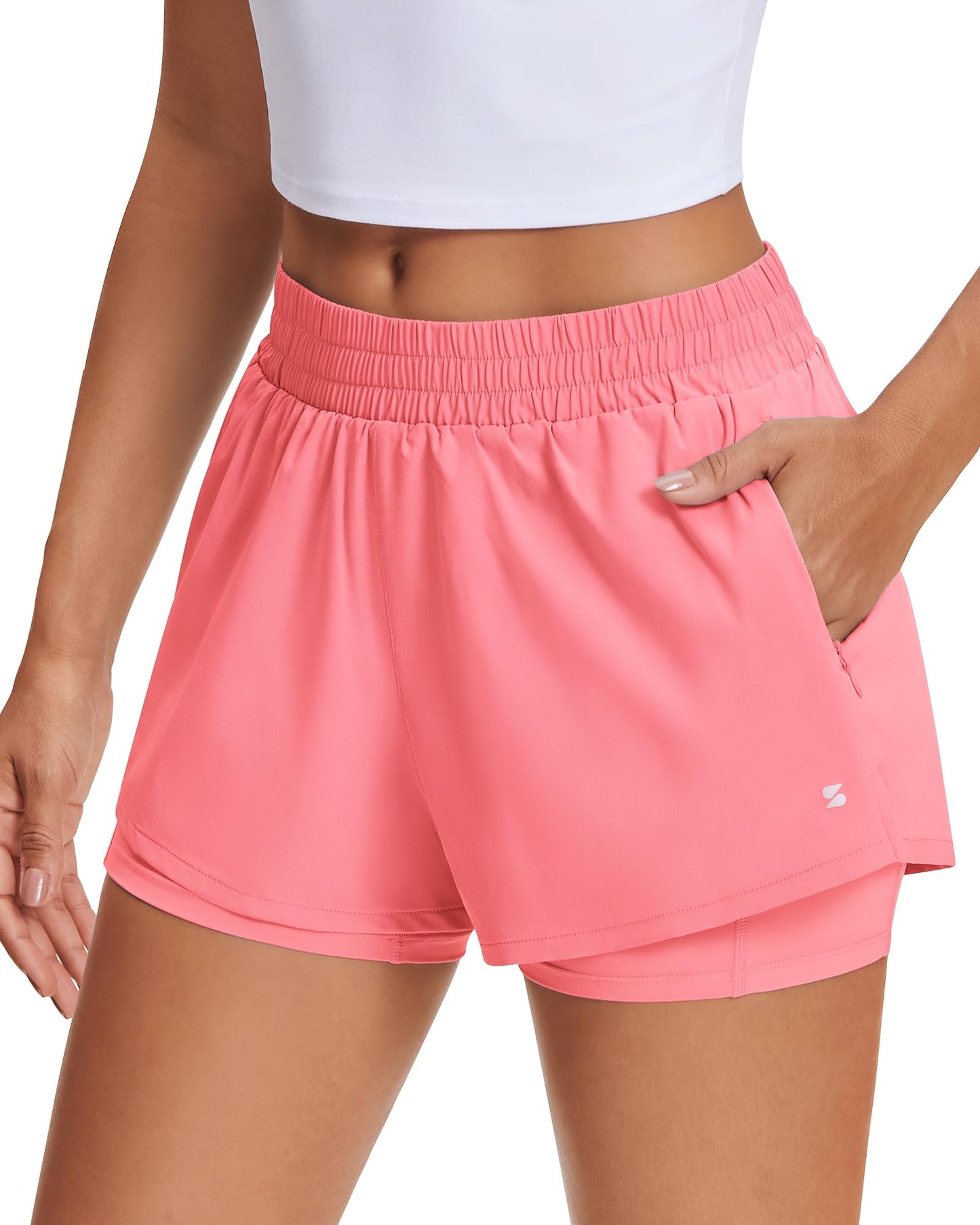 Stelle Women's 2 in 1 Running Shorts Gym Athletic Shorts with Zip Pockets - Tennis Mindset