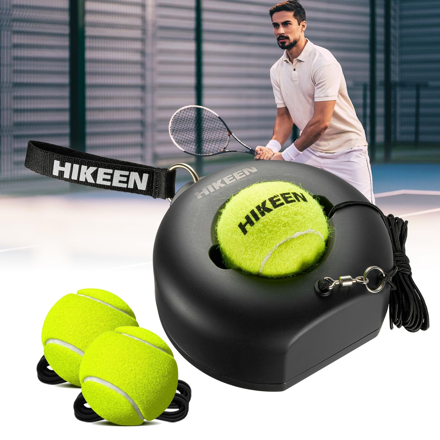 Hikeen Premium Tennis Trainer Rebound with Metal Base,Portable Solo Tennis Trainer Set with 3 Highly Elastic String Balls,Tennis Practice Equipment for Adult Kids an Beginners - Tennis Mindset