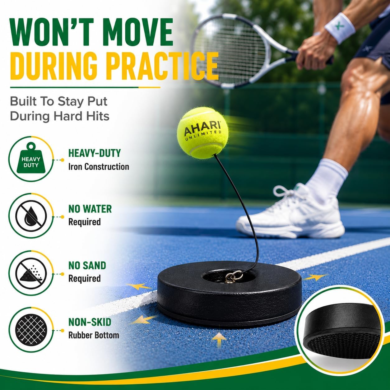 Premium Tennis Trainer Set, Pro Rebounder with Metal Base in a Carrying Cylinder, 3 Replacement Rebound Balls, & Wristband, Portable Tennis Practice Equipment for Solo Training - Tennis Mindset