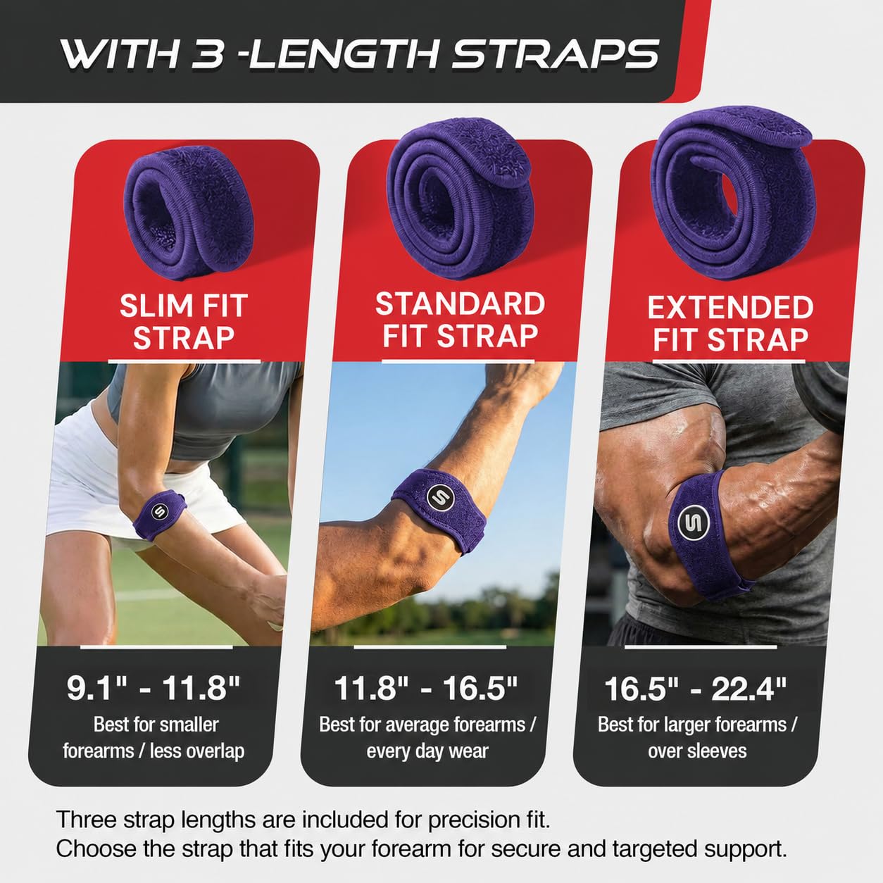 Sleeve Stars Tennis Elbow Brace for Men & Women, Elbow Brace for Tendonitis, Tennis Elbow Strap, Golfers Elbow Brace, Elbow Support Wrap for Tennis Elbow Relief, Fits 9"-23" (Single/Black) - Tennis Mindset