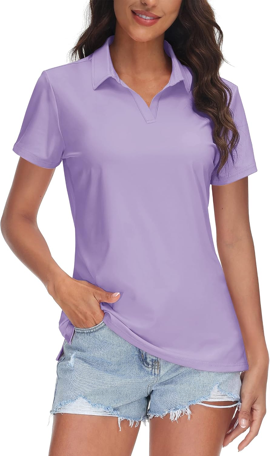 TACVASEN Women's V-Neck Polo Shirts UPF 50+ Short Sleeve Sun Protection Quick Dry Golf Polos Collared Shirt