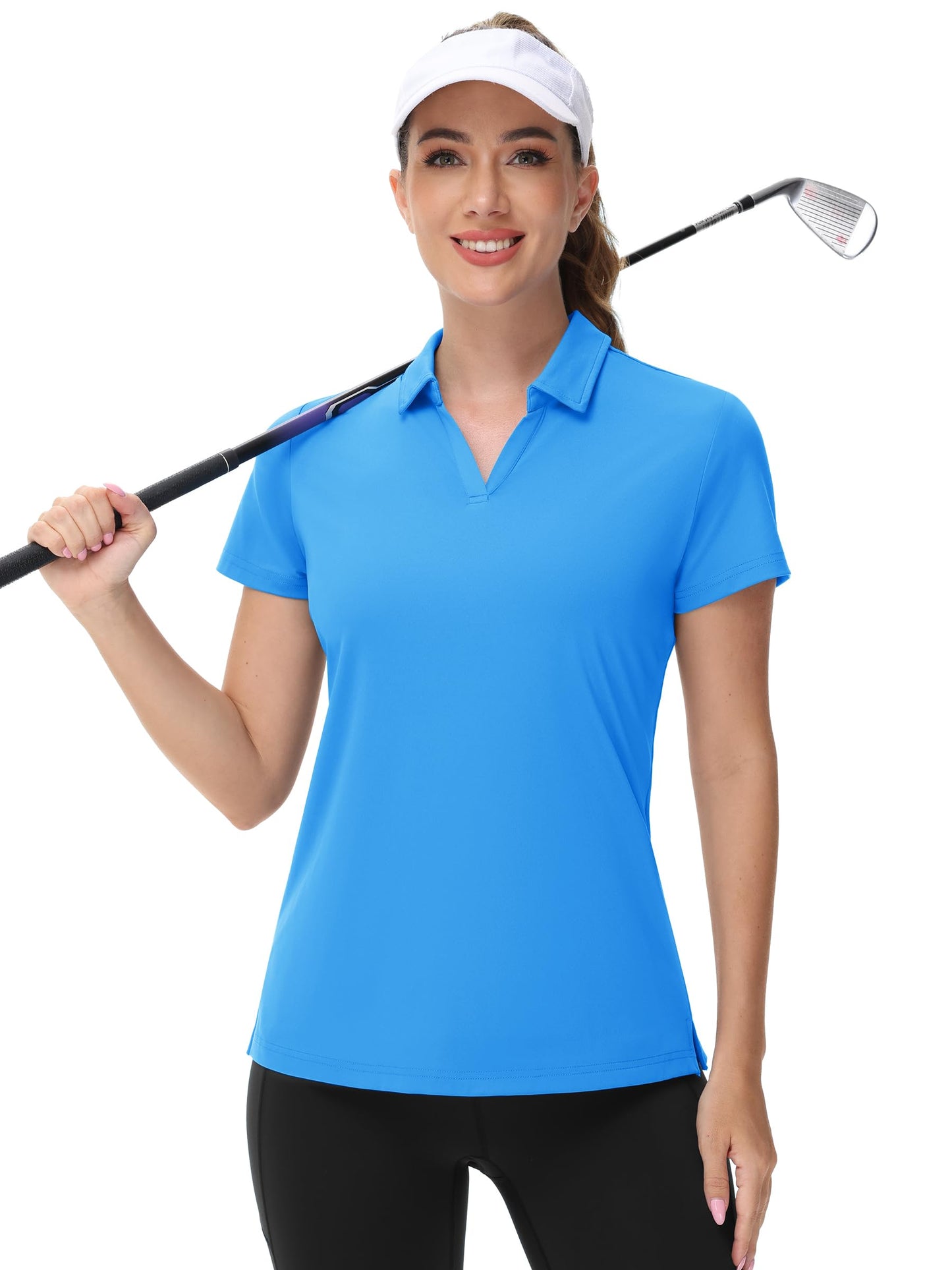 TACVASEN Women's V-Neck Polo Shirts UPF 50+ Short Sleeve Sun Protection Quick Dry Golf Polos Collared Shirt