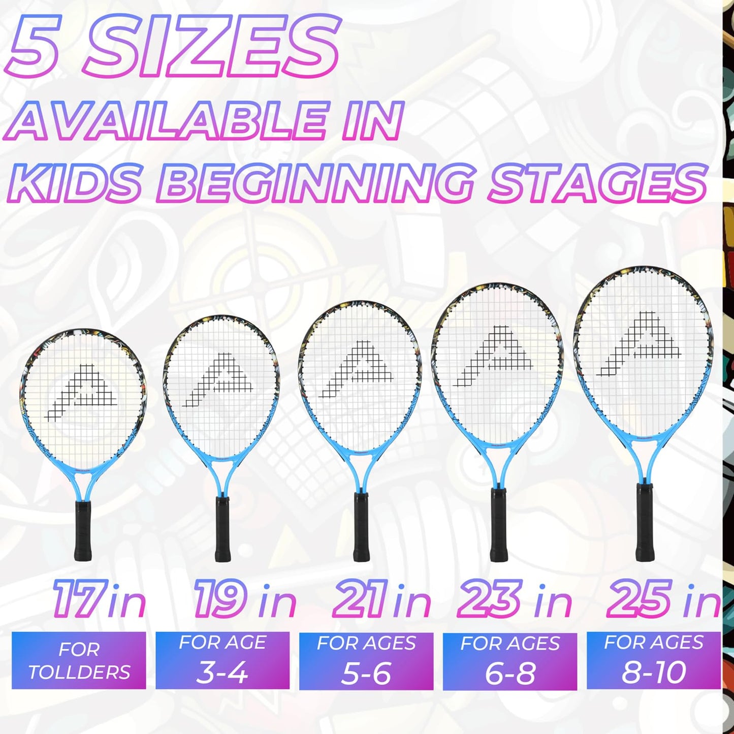 AMA SPORT Kids Tennis Racket for Junior Toddlers Starter Kit 17-25" Tennis Racquet for Girls and Boys with 420D Nylon Shoulder Strap Bag - Tennis Mindset