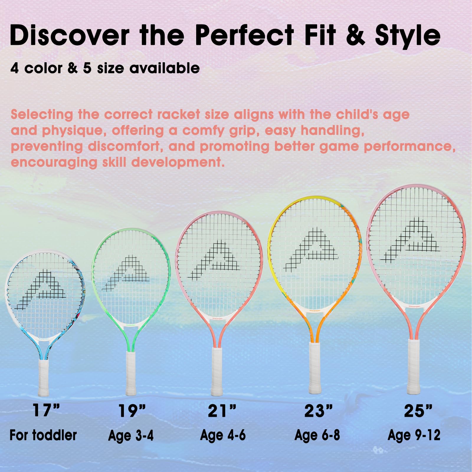 AMA SPORT Kids Tennis Racket for Junior Toddlers Starter Kit 17-25" Tennis Racquet for Girls and Boys with 420D Nylon Shoulder Strap Bag - Tennis Mindset