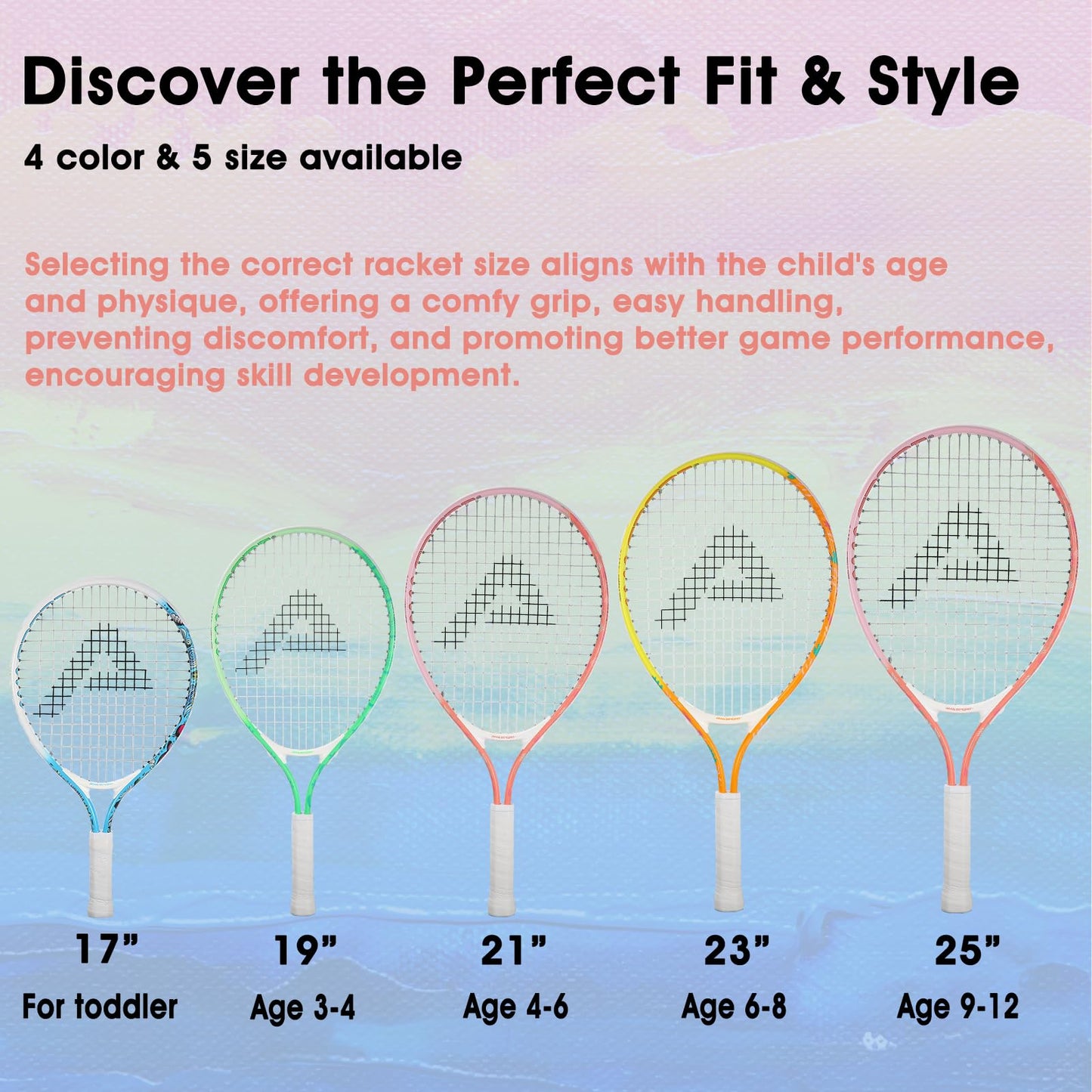AMA SPORT Kids Tennis Racket for Junior Toddlers Starter Kit 17-25" Tennis Racquet for Girls and Boys with 420D Nylon Shoulder Strap Bag - Tennis Mindset