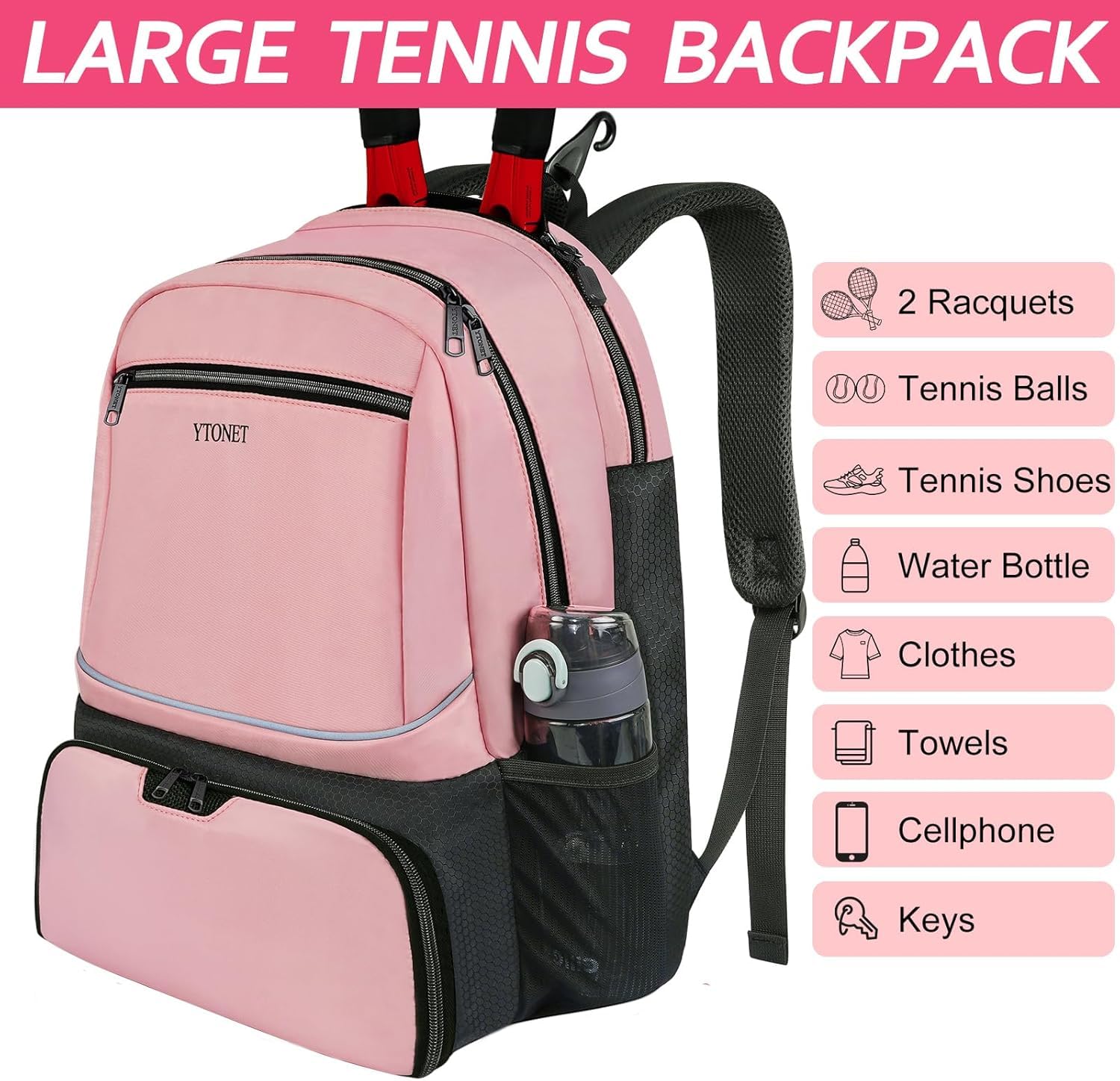 Ytonet Tennis Bag Tennis Backpack for Women Men 2 Rackets - Tennis Mindset