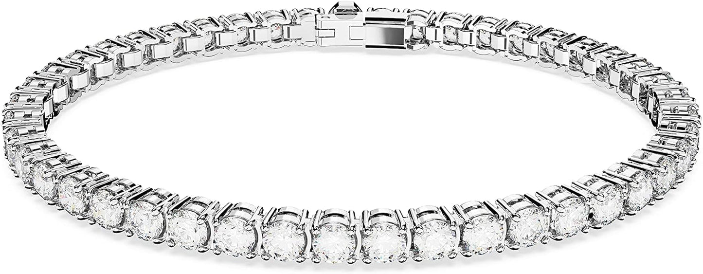 Swarovski Matrix Tennis Bracelet, Round Cut Crystals, Pink, Blue, Black, Clear, Rhodium, Gold-Tone and Rose Gold-Tone Finishes