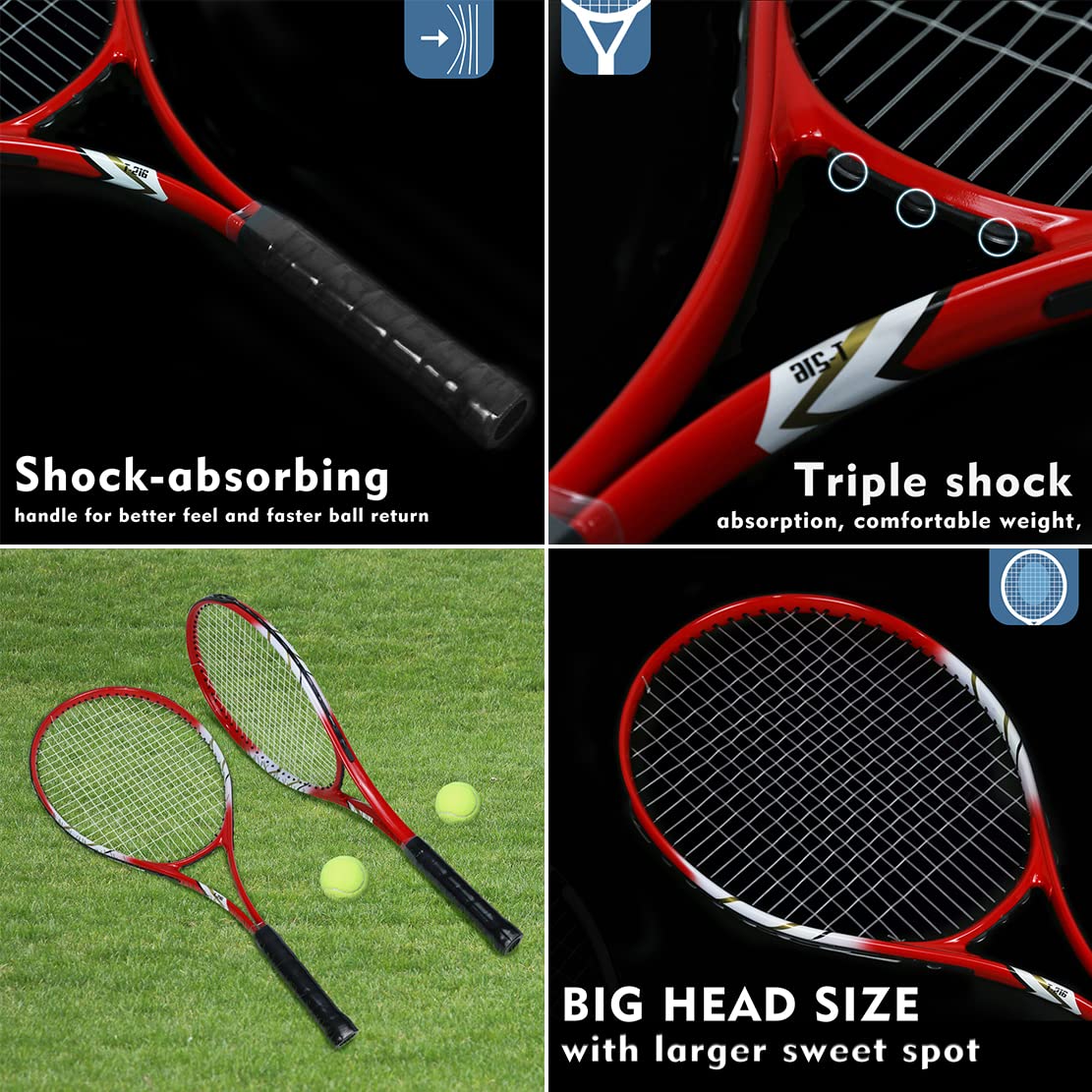 Tennis Rackets 2 Players Recreational for Beginners,Pre-Strung 27 Inch Light Adult Racquet Set for Women Men with Tennis Balls,Overgrips and Carry Bag - Tennis Mindset