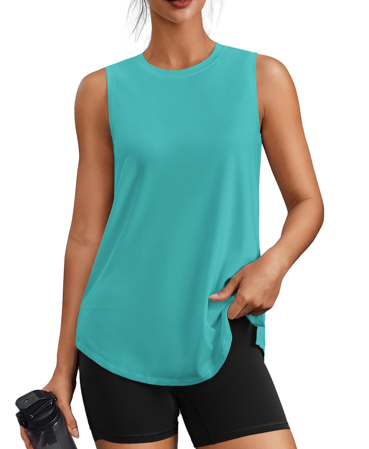 PINSPARK Workout Tank Tops for Women UPF 50+ Side Slits Athletic Gym Shirt