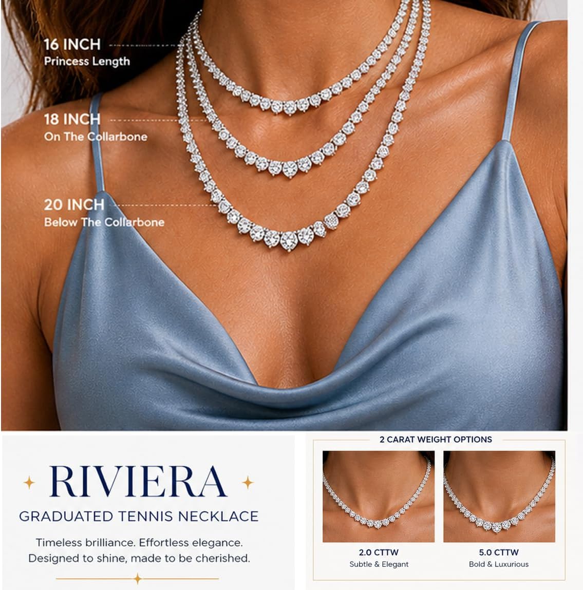 Belacqua 16-20 Inches Lab Grown Diamond Graduated Riviera Tennis Necklace - Tennis Mindset
