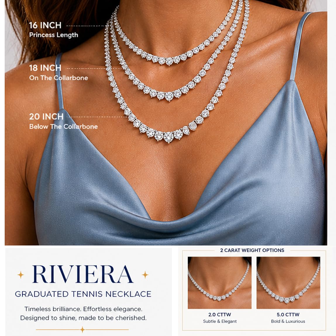 Belacqua 16-20 Inches Lab Grown Diamond Graduated Riviera Tennis Necklace - Tennis Mindset