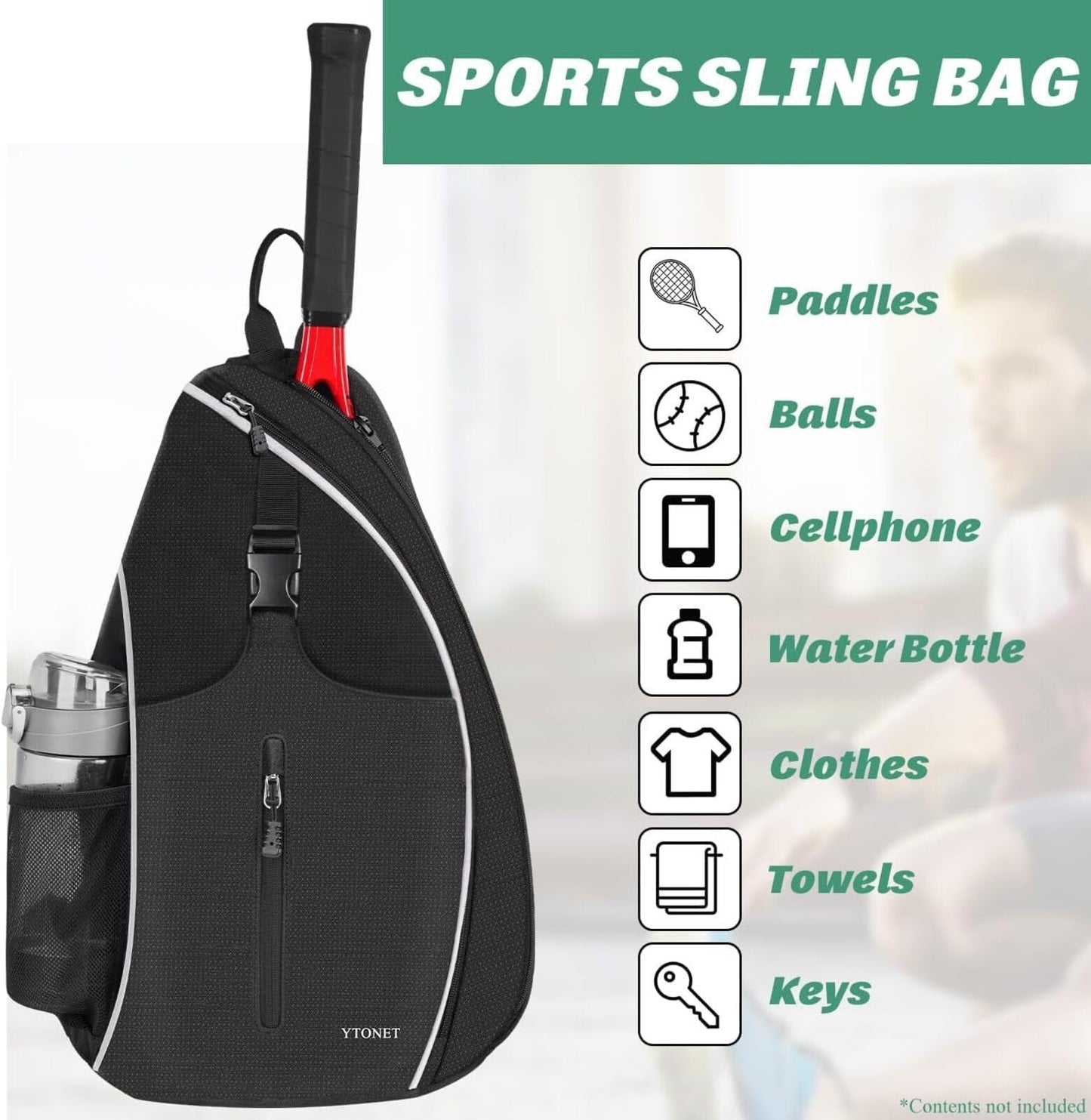 Ytonet Tennis Bag, Tennis Sling Backpack Crossbody for Men Women - Tennis Mindset
