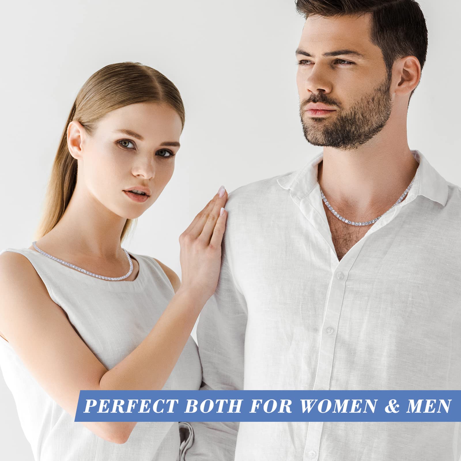 Moissanite Tennis Necklace, 12.4-43.8 Carats Lab Created Simulated Diamond Necklace for Men Women 18k Gold Plated 925 Sterling Silver 3MM 4MM Tennis Certificate Moissanite Necklace Chain Mothers Day - Tennis Mindset