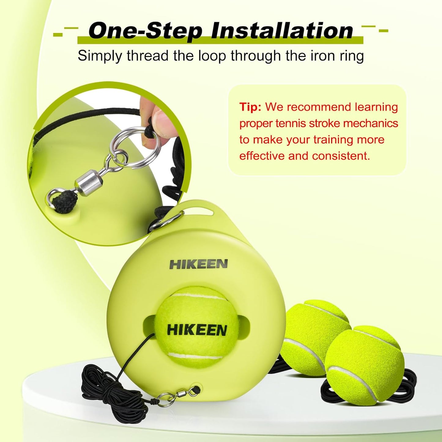 Hikeen Premium Tennis Trainer Rebound with Metal Base,Portable Solo Tennis Trainer Set with 3 Highly Elastic String Balls,Tennis Practice Equipment for Adult Kids an Beginners - Tennis Mindset