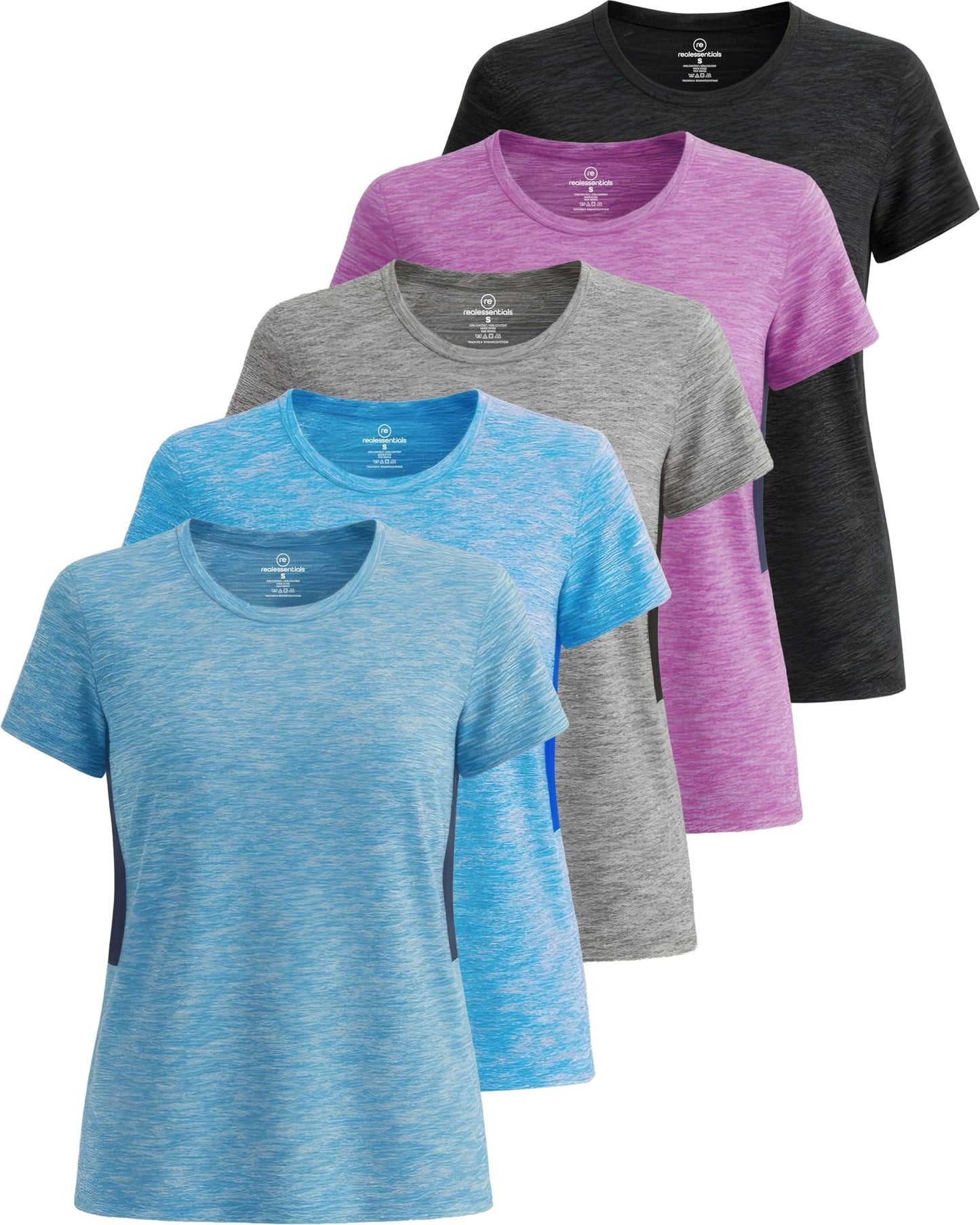 5 Pack Women's Dry Fit Workout Tops Crew Neck T Shirts Athletic Gym Tees