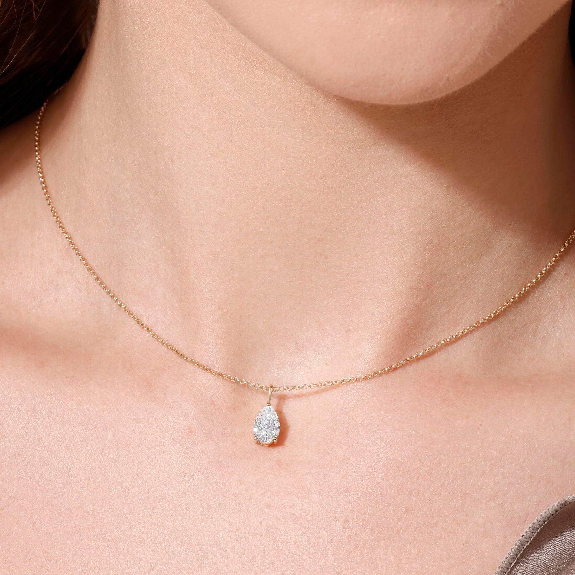 14K Yellow/White Gold Pendant Necklace With 0.50-1.00 TCW Lab Grown Diamond in Pear/Round Shape (E-F Color, VVS-VS), Adjustable Length from 15"-16.5", IGI Certified, Necklaces For Women, Gift For Her - Tennis Mindset