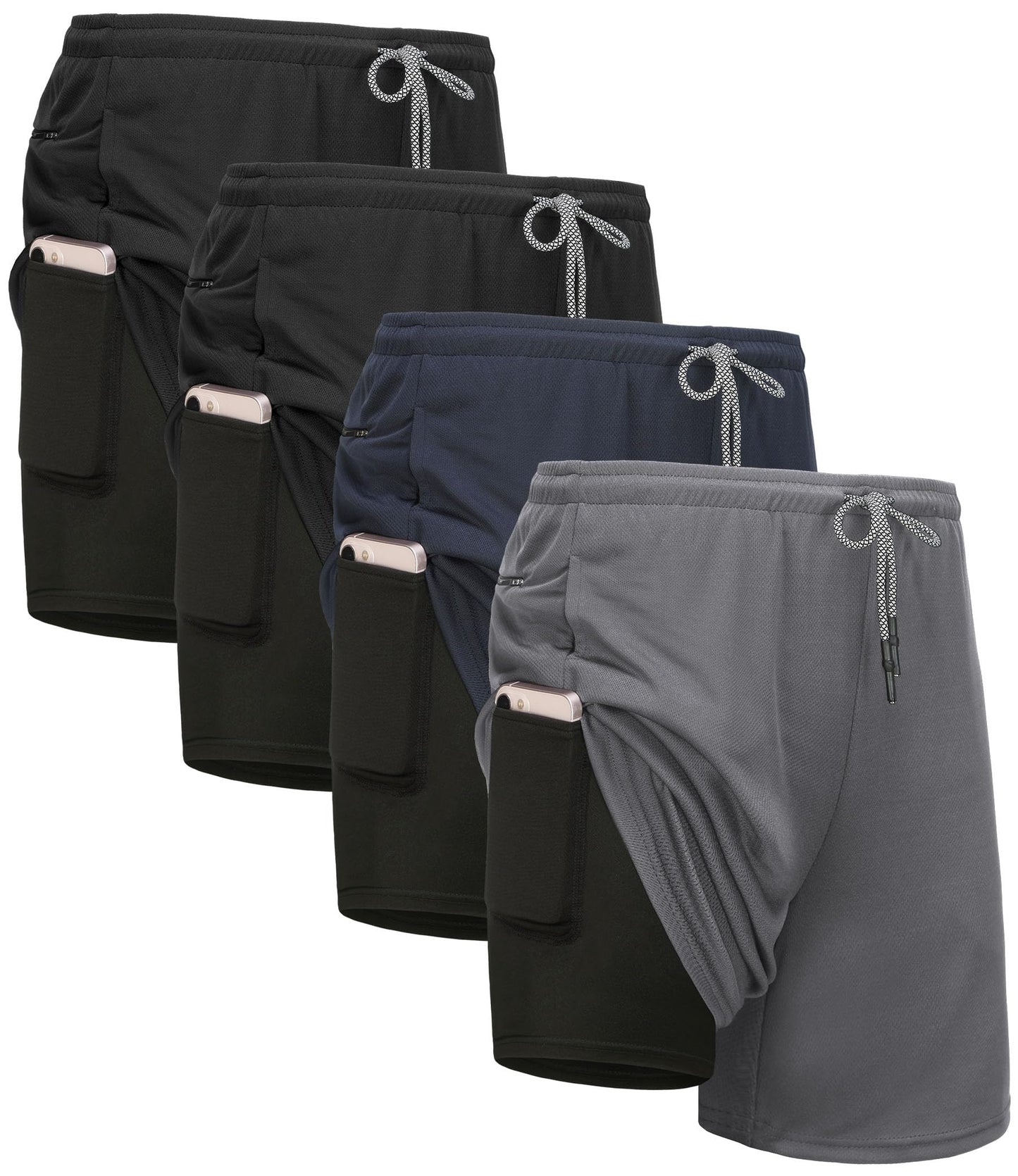 Kinglaman 1/4 Pack Men's 2 in 1 Lined Running Shorts Gym Athletic Shorts - Tennis Mindset