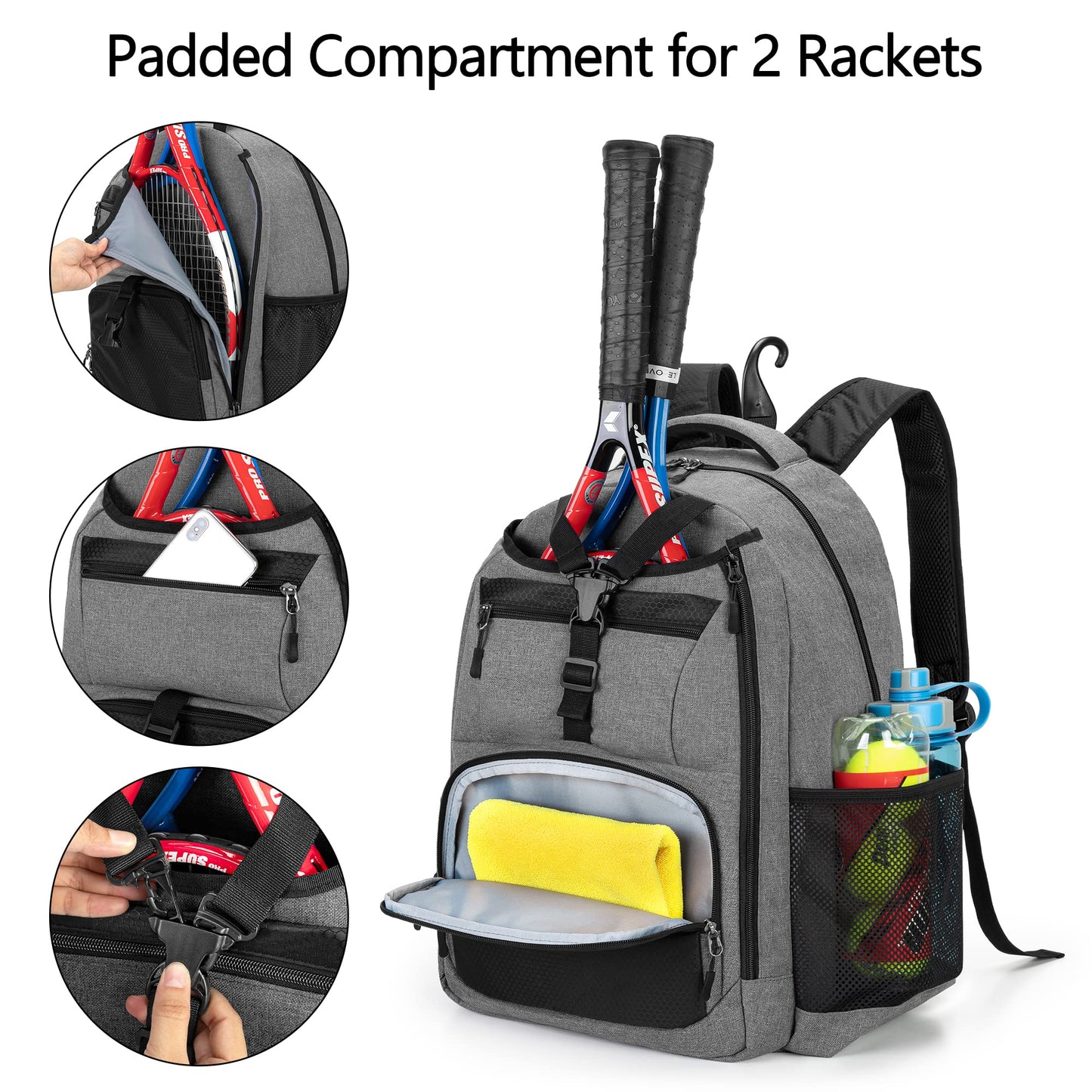 DSLEAF Tennis Bag for Men/Women, Tennis Backpack Holds 2 Rackets and Shoes - Tennis Mindset