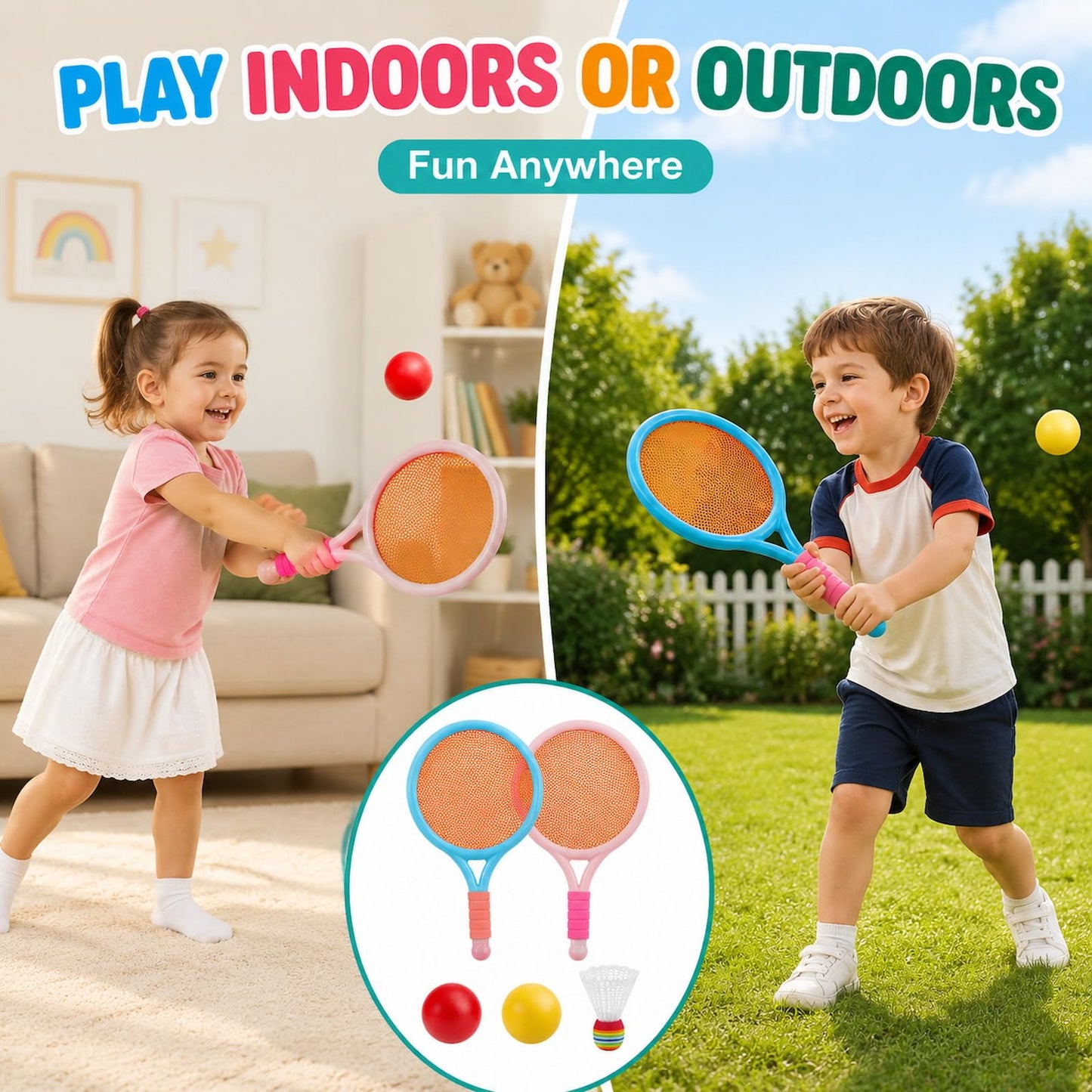 2-Pack Kids Tennis Racket Set, Junior Racquets with Bag and Balls - Tennis Mindset